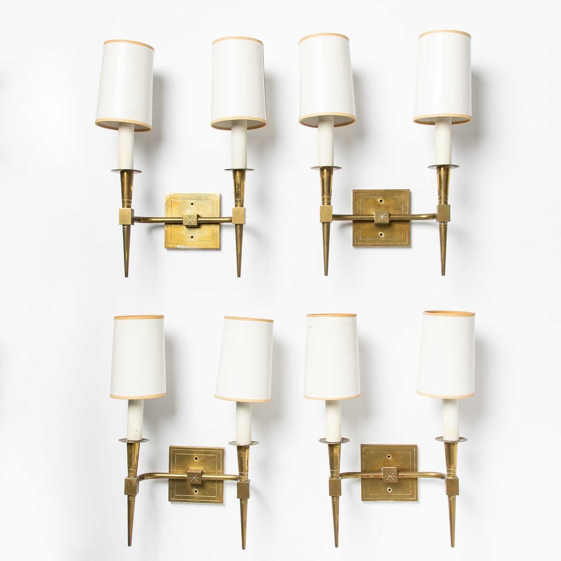 Set of Four Tommi Parzinger Mid-Century Modern Style Brass "Model 12" Two-Light Wall Sconces (1 of 7)