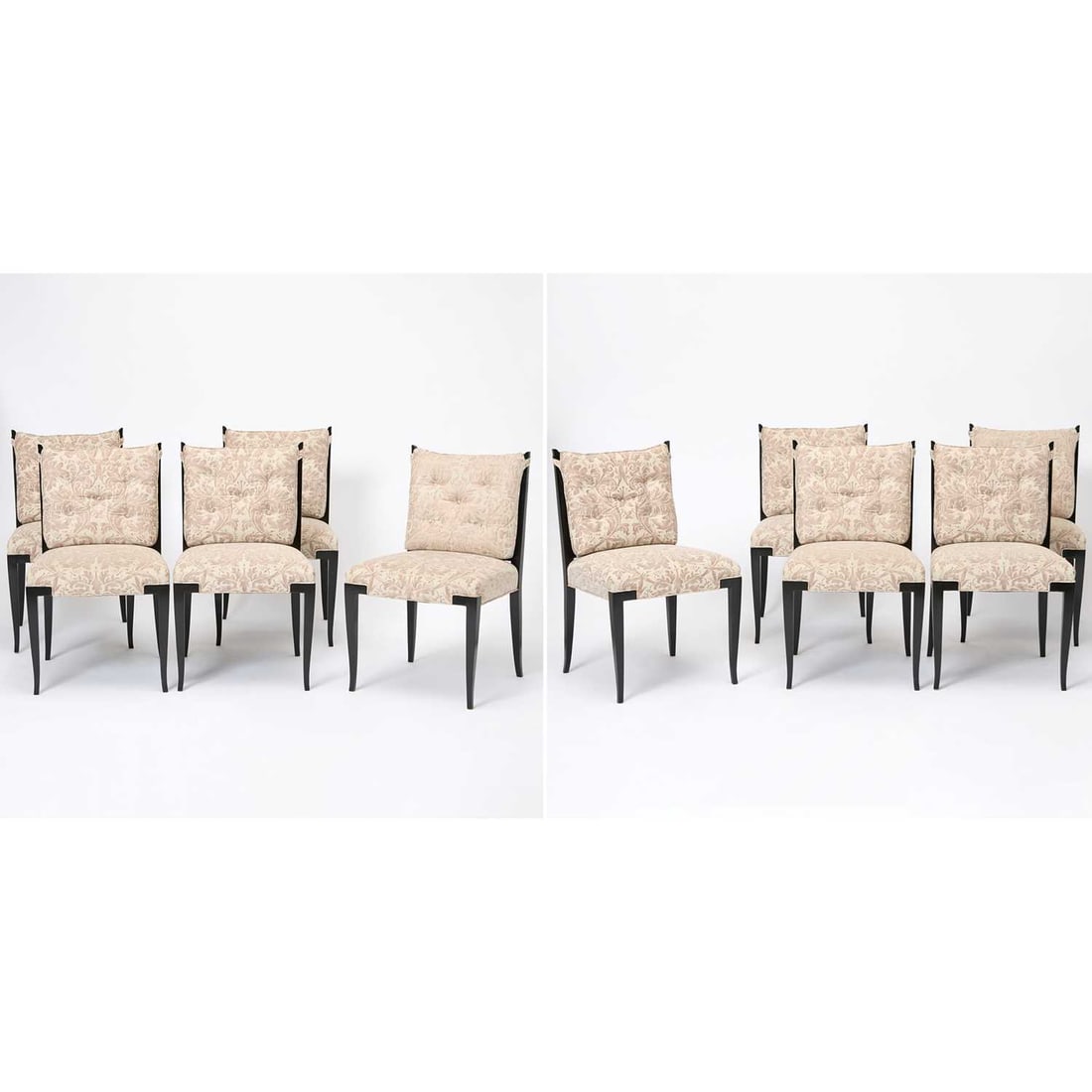Set of Ten Tommi Parzinger Upholstered Dark Stained Wood "Double X" Dining Chairs (1 of 7)