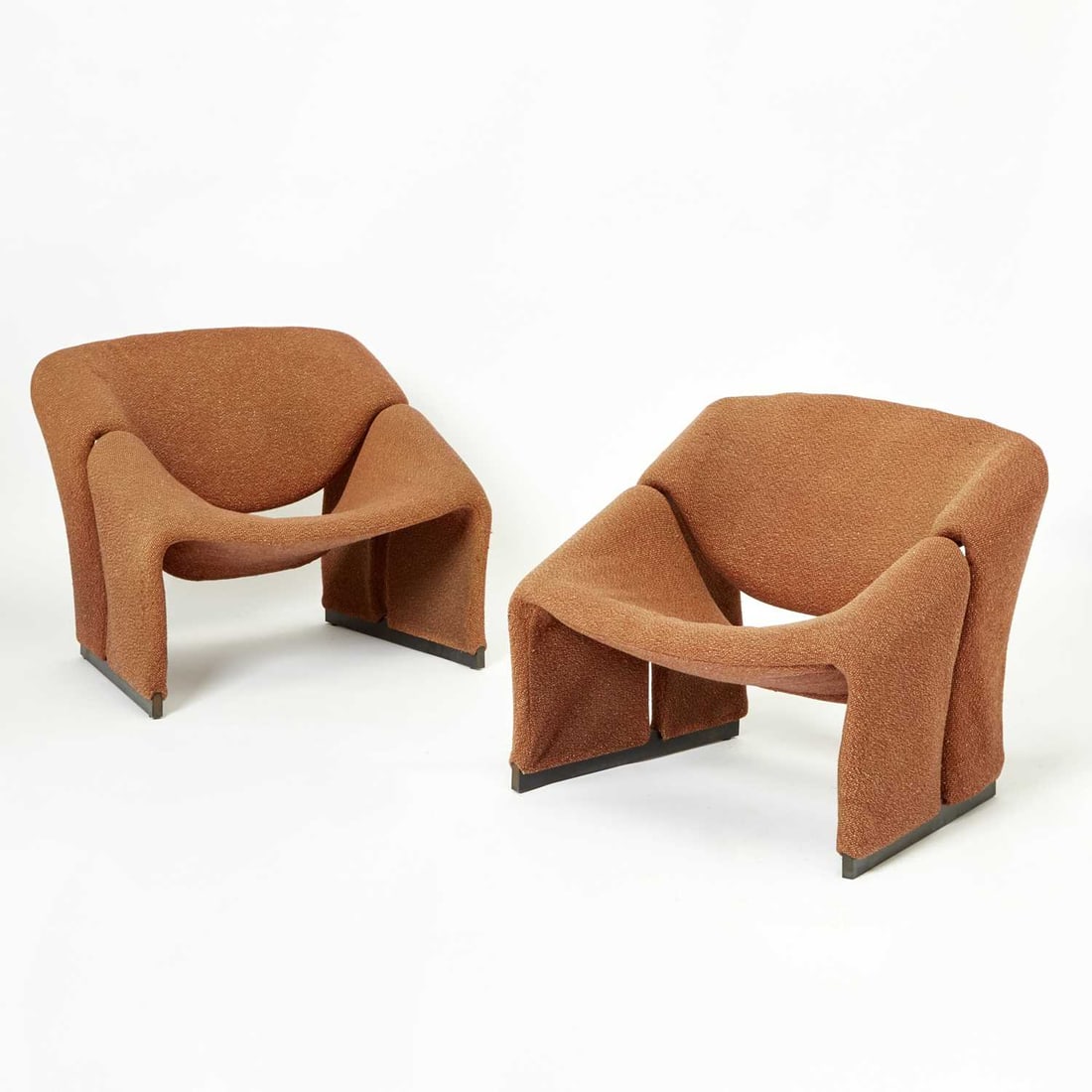 Pair of Pierre Paulin Fully Upholstered "Groovy" Chairs: 1970s Height of back 25 inches, height of seat 14 inches, width 30 inches, depth 26 inches.