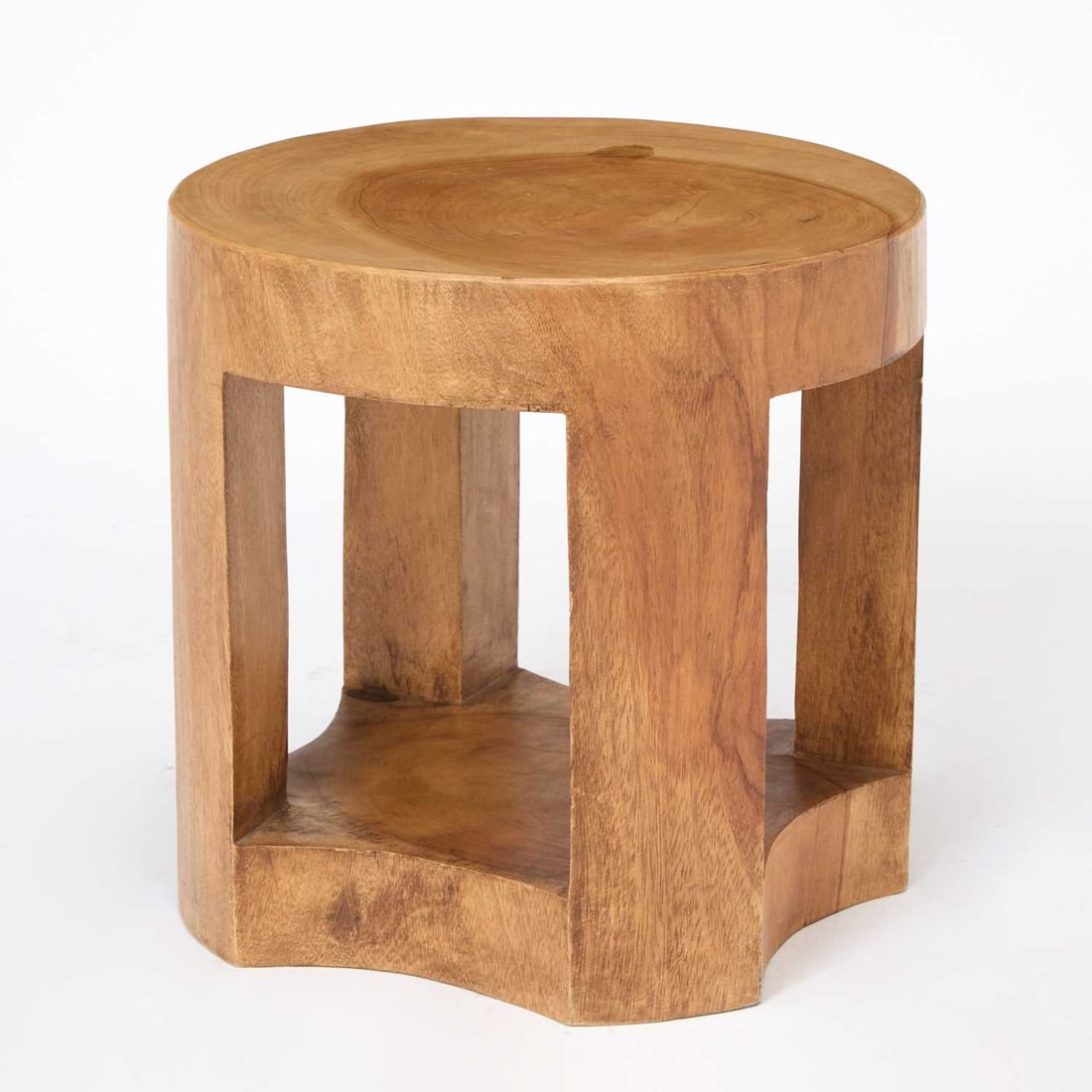 Jose Zanine Caldas Pilao Oak Stool/Side Table: 1970s/1980s With original metal plaque. Height 18 1/8 inches, diameter 17 3/4 inches. Literature: Jose Zanine Caldas, de Carvalho, Cavalcanti & dos Santos, Olhares, pg. 275 for a similar model.