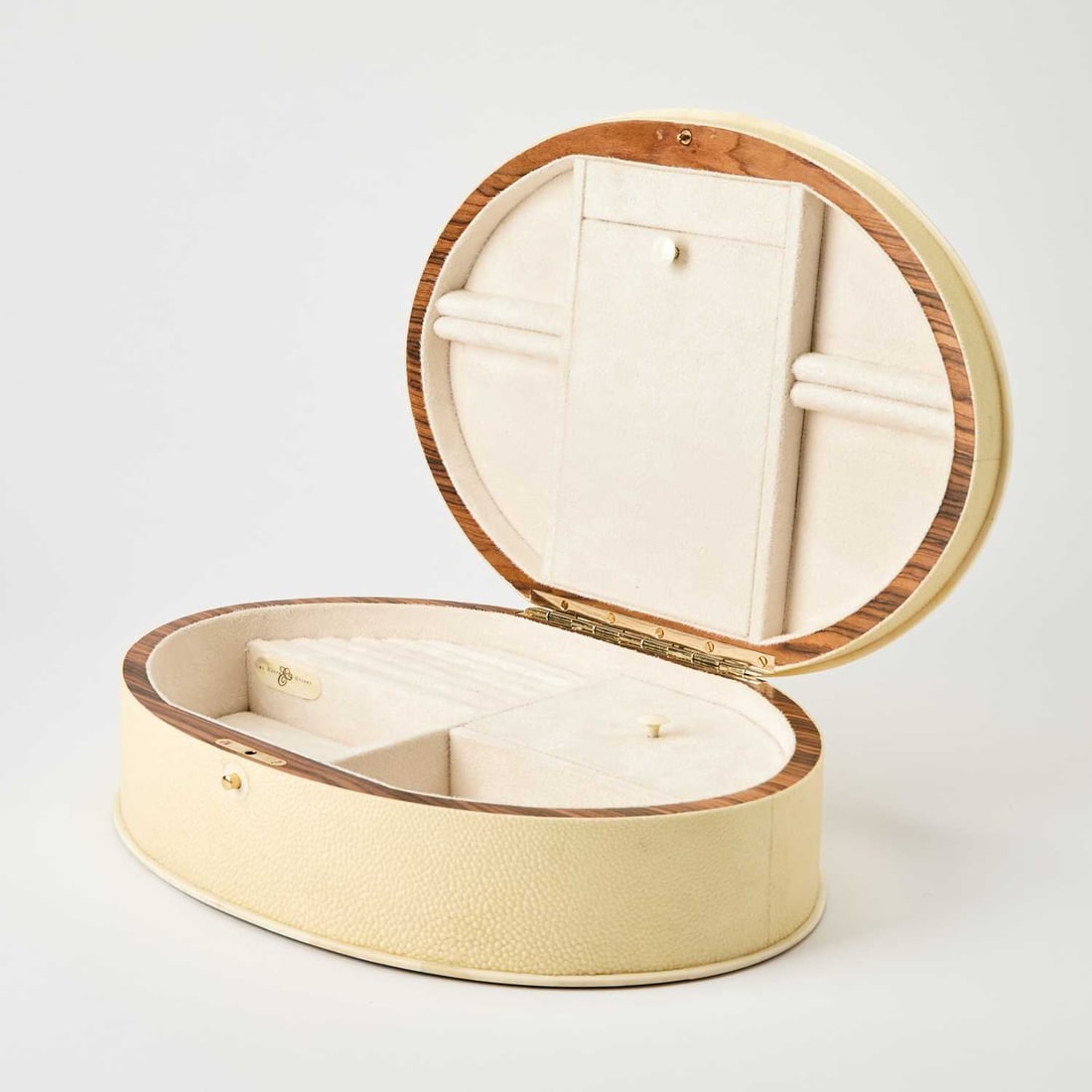De Nacre et d'Orient Art Deco Style Shagreen, Polished Bone, Wood, and Suede "Ovalia" Jewelry Box (1 of 6)
