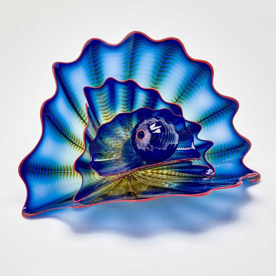 Dale Chihuly Four-Piece Hand-Blown Glass Blue Persian Set With Cadmium Red Lip Wrap (1 of 5)