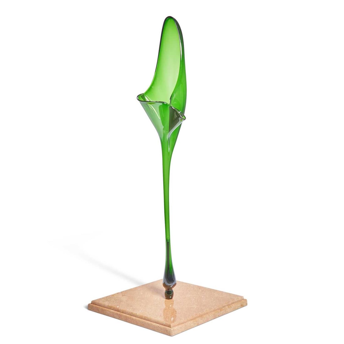 Dale Chihuly Blown Glass Sculpture Titled “Organic Abstract”: Blown at Waterford Crystal Co. for the 1996 outdoor Chihuly installation, “Chihuly Over Venice,” 1995 Of organic plant form, with an attenuated stem, in transparent deep emerald green colo