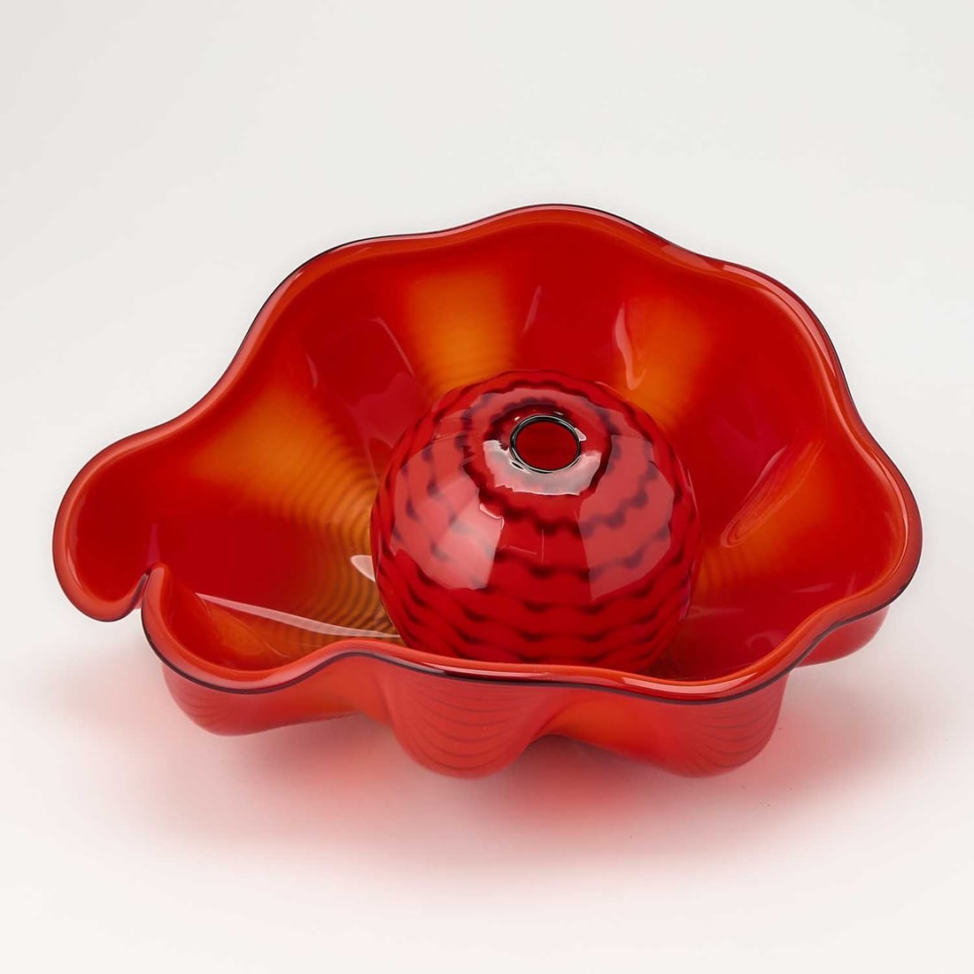 Dale Chihuly Two-Piece Blown Glass Chinese Red Seaform Pair With Black Lip Wraps (1 of 7)