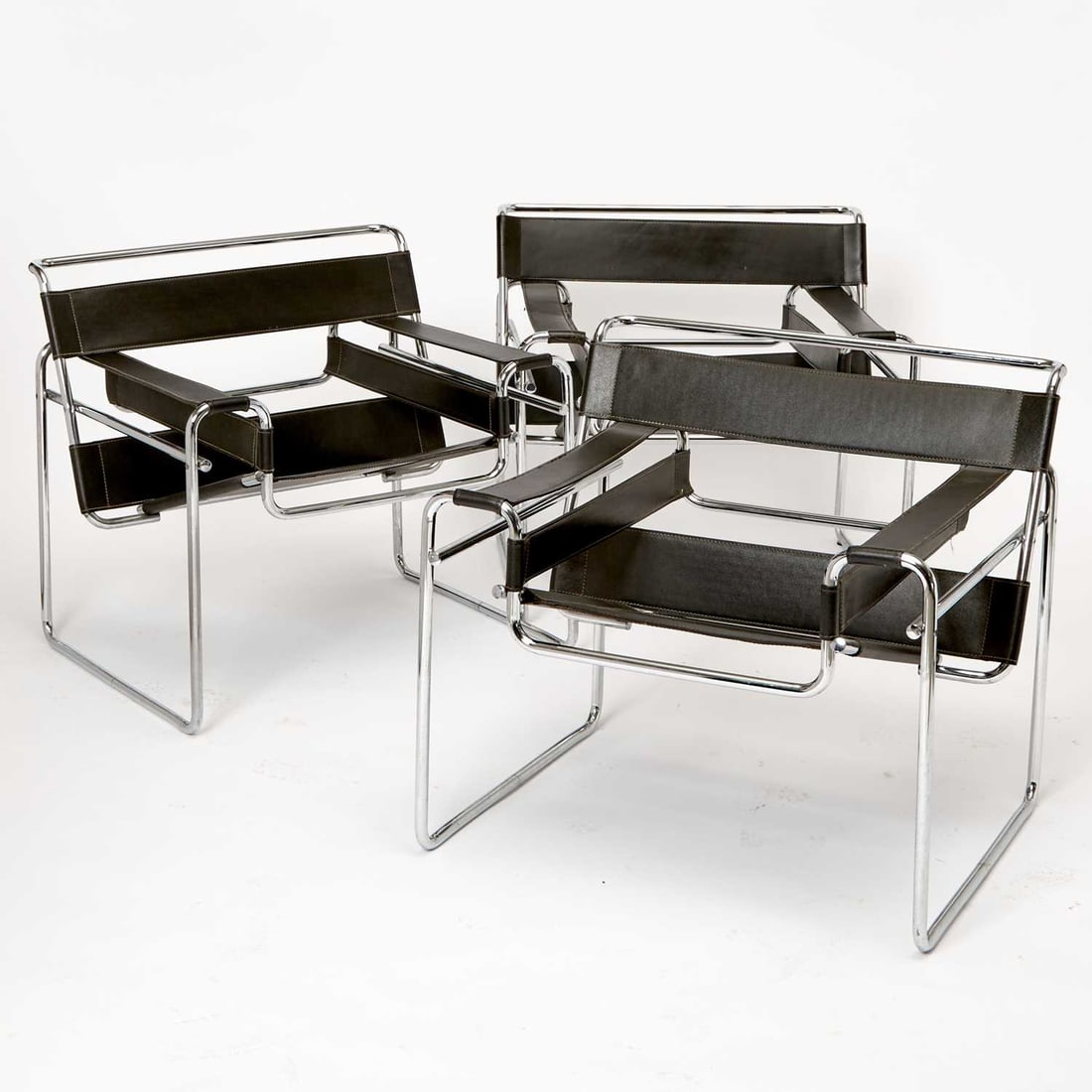 Three Le Corbusier Style Leather and Tubular Metal “Wassily” Armchairs (1 of 4)