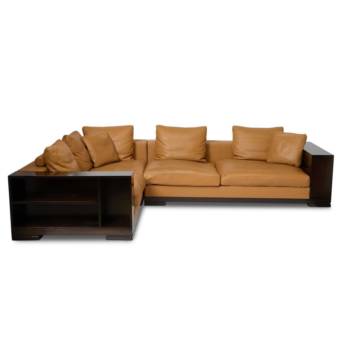 Hugues Chevalier Leather Upholstered Dark-Stained Wood "Dominique" Sectional Sofa (1 of 4)