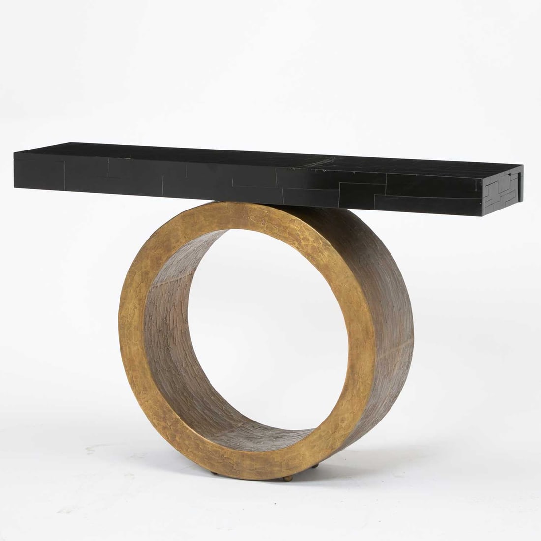Herve van der Straeten Ebonized Pearwood and Patinated Bronze "Anneau Model 206" Console Table: Early 2000s Height 31 1/2 inches, length 49 1/2 inches, depth 11 1/2 inches.