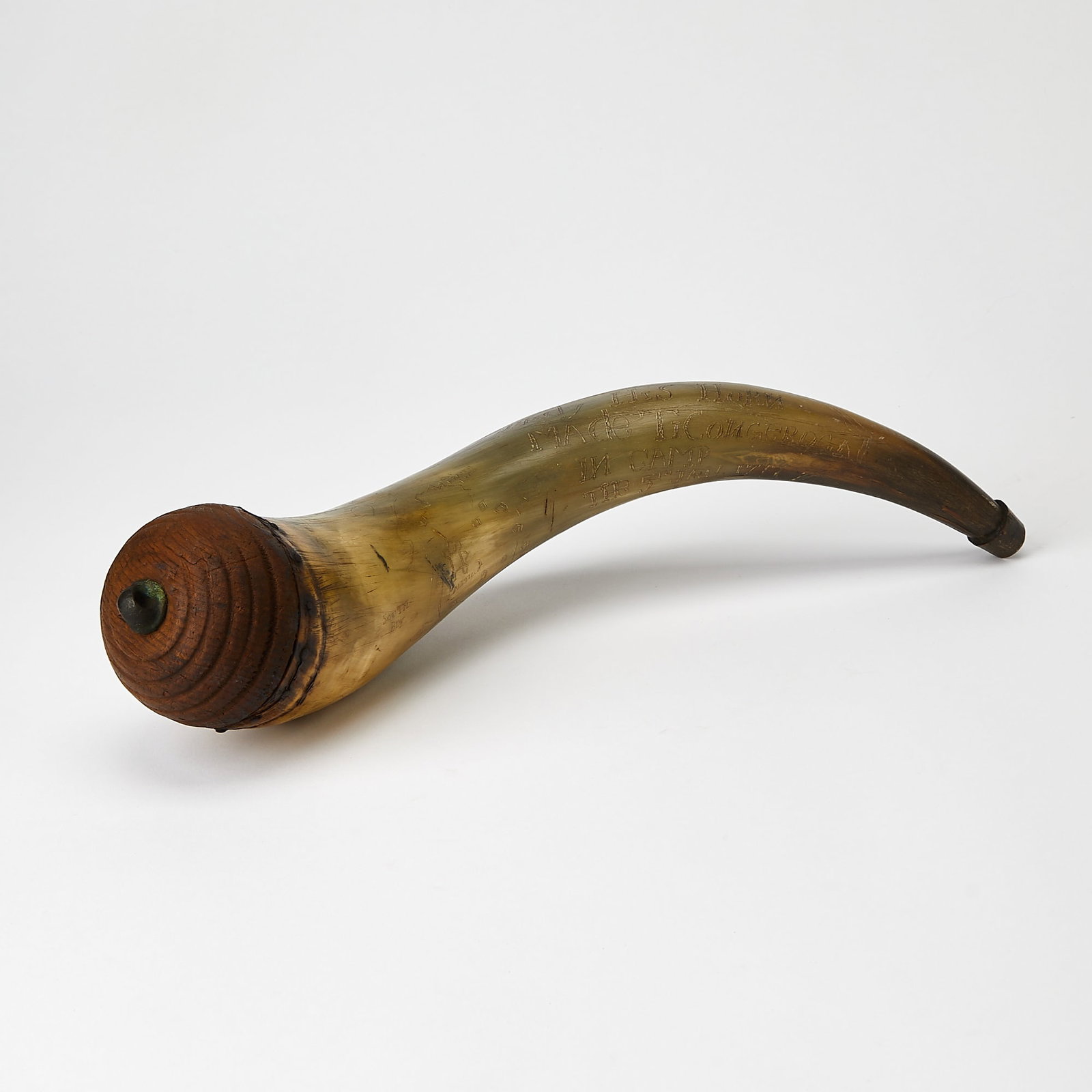 An American Revolution map-engraved powder horn dated from Ticonderoga in 1777 (1 of 7)