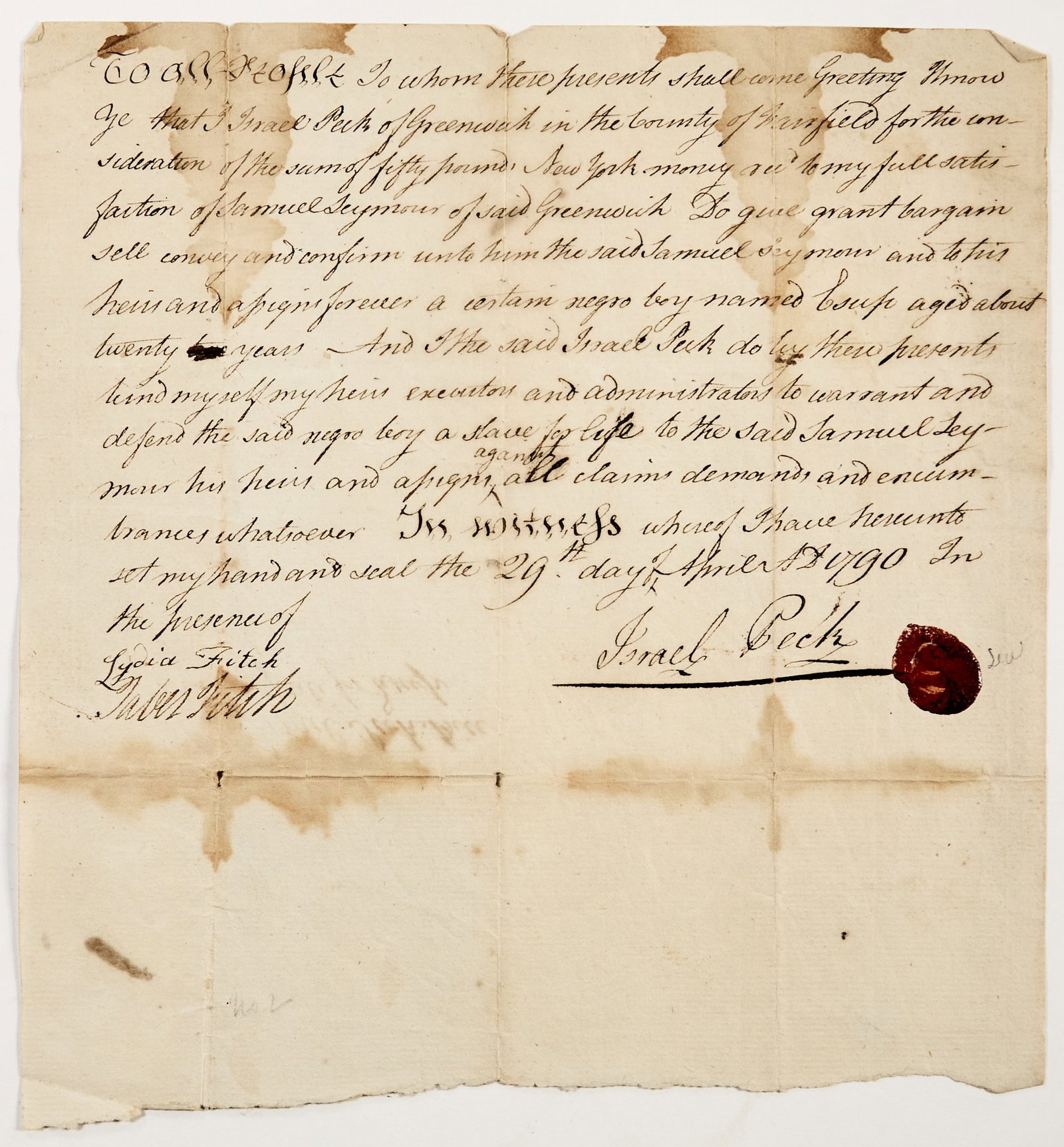 Slavery documents from Federal Connecticut and Antebellum New Orleans (1 of 3)