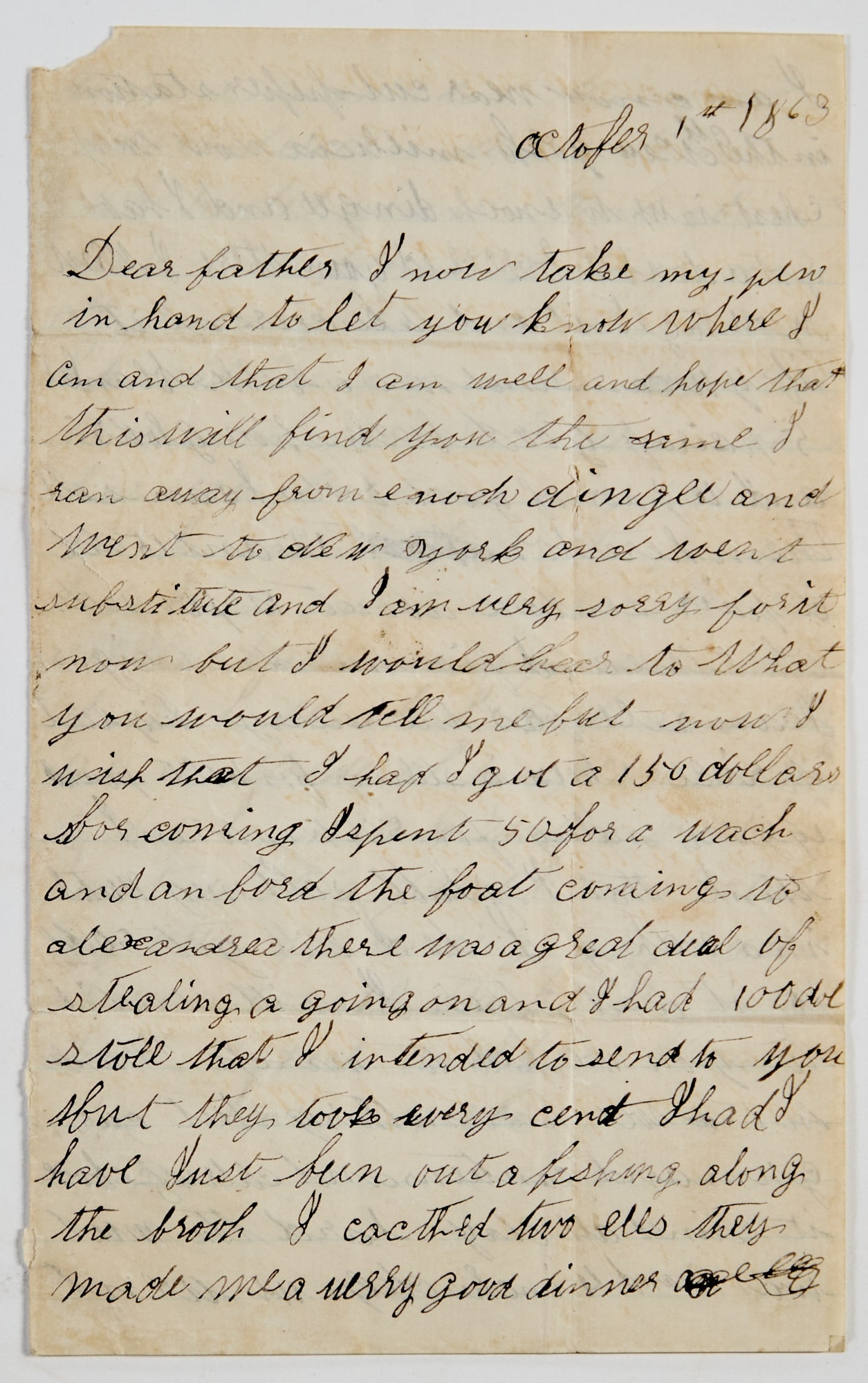 An evocative letter written by a 15-year-old boy to his father about running away from home during (1 of 3)