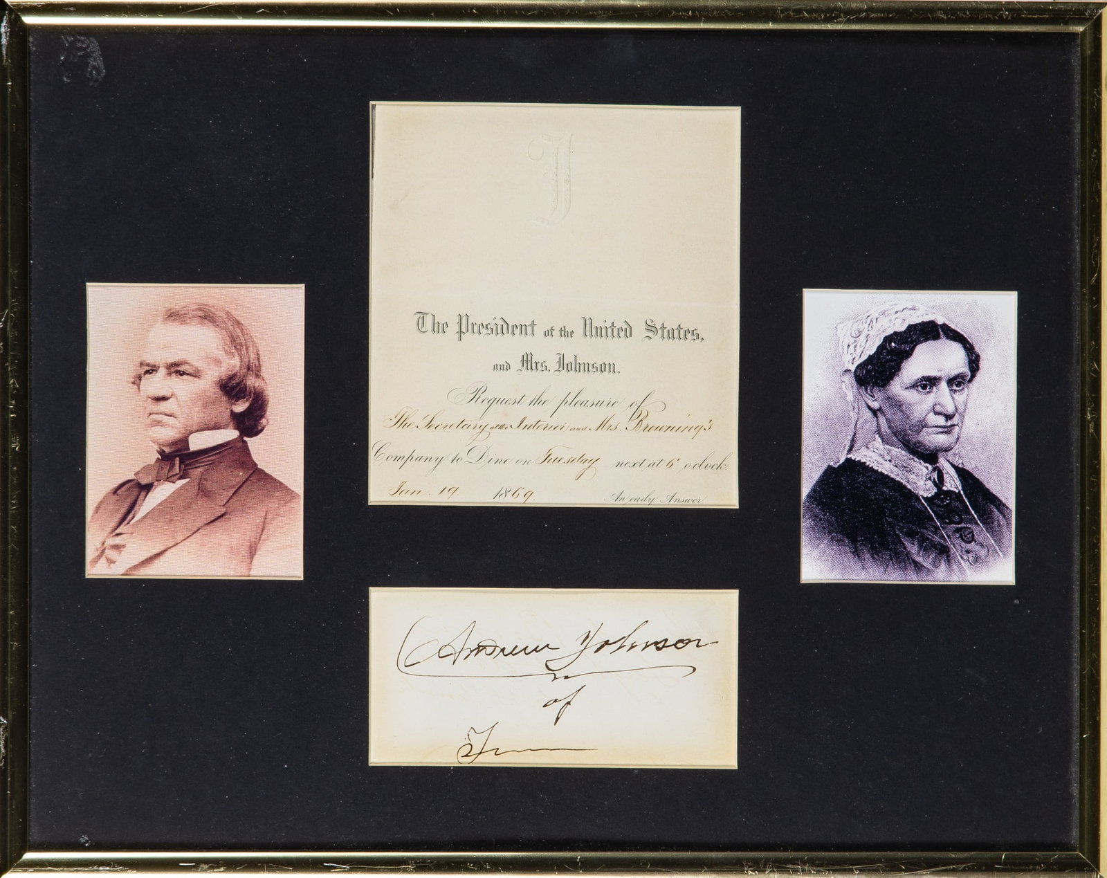 White House dinner invitation signed by Andrew Johnson as President (1 of 1)