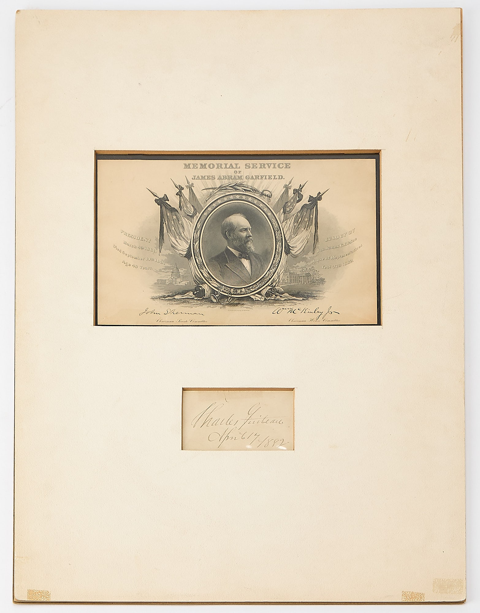 James Garfield memorial service card and the signature of his assassin (1 of 2)