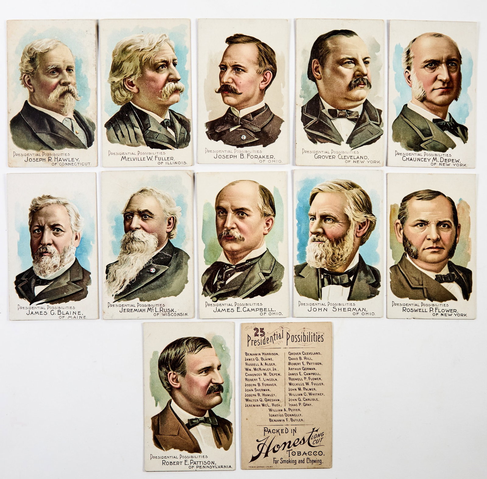 Complete set of 1888 (N124) Duke "Presidential Possibilities" trade cards (1 of 2)