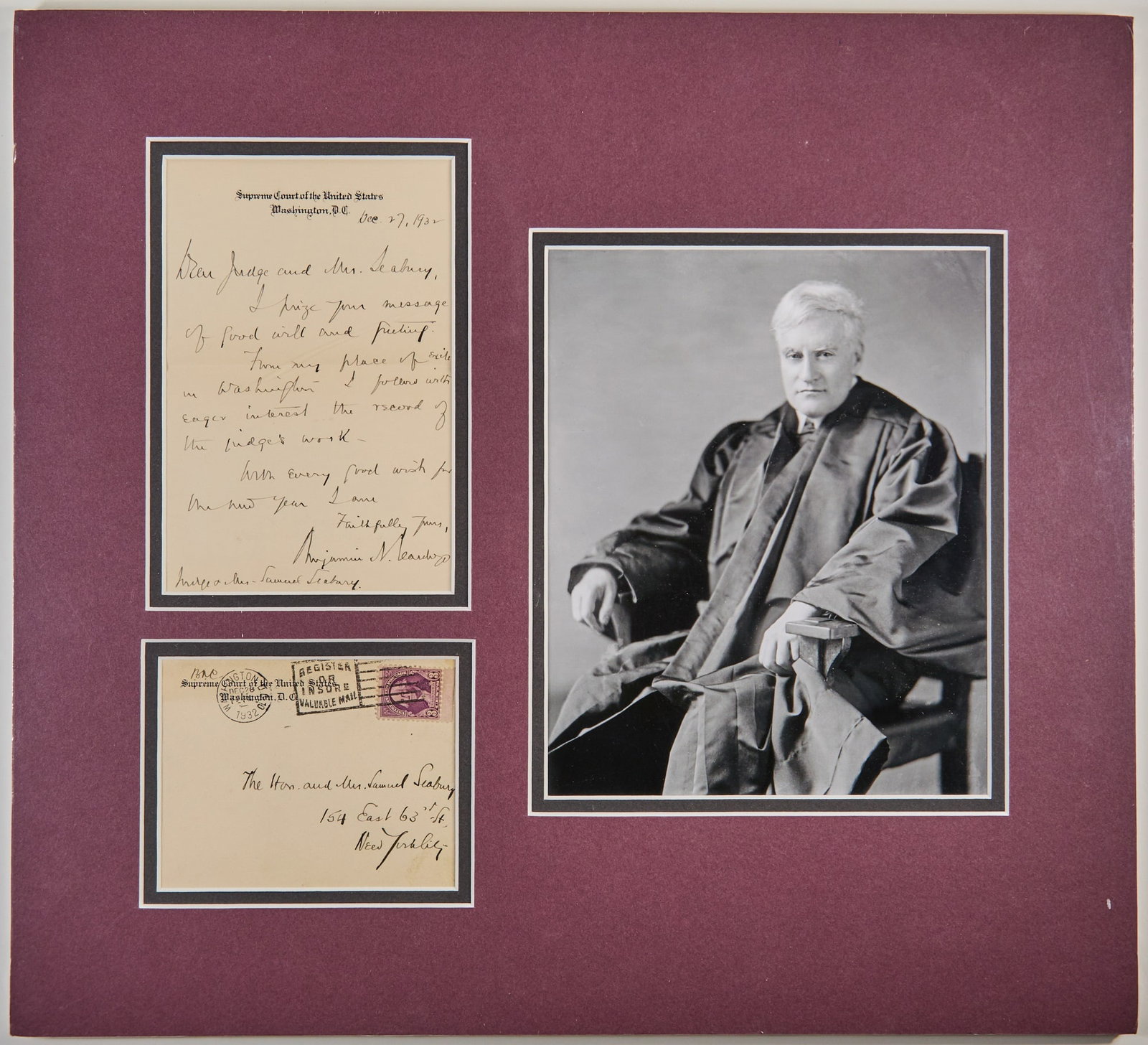 Autograph letter signed by Benjamin Cardozo to Judge Samuel Seabury (1 of 1)
