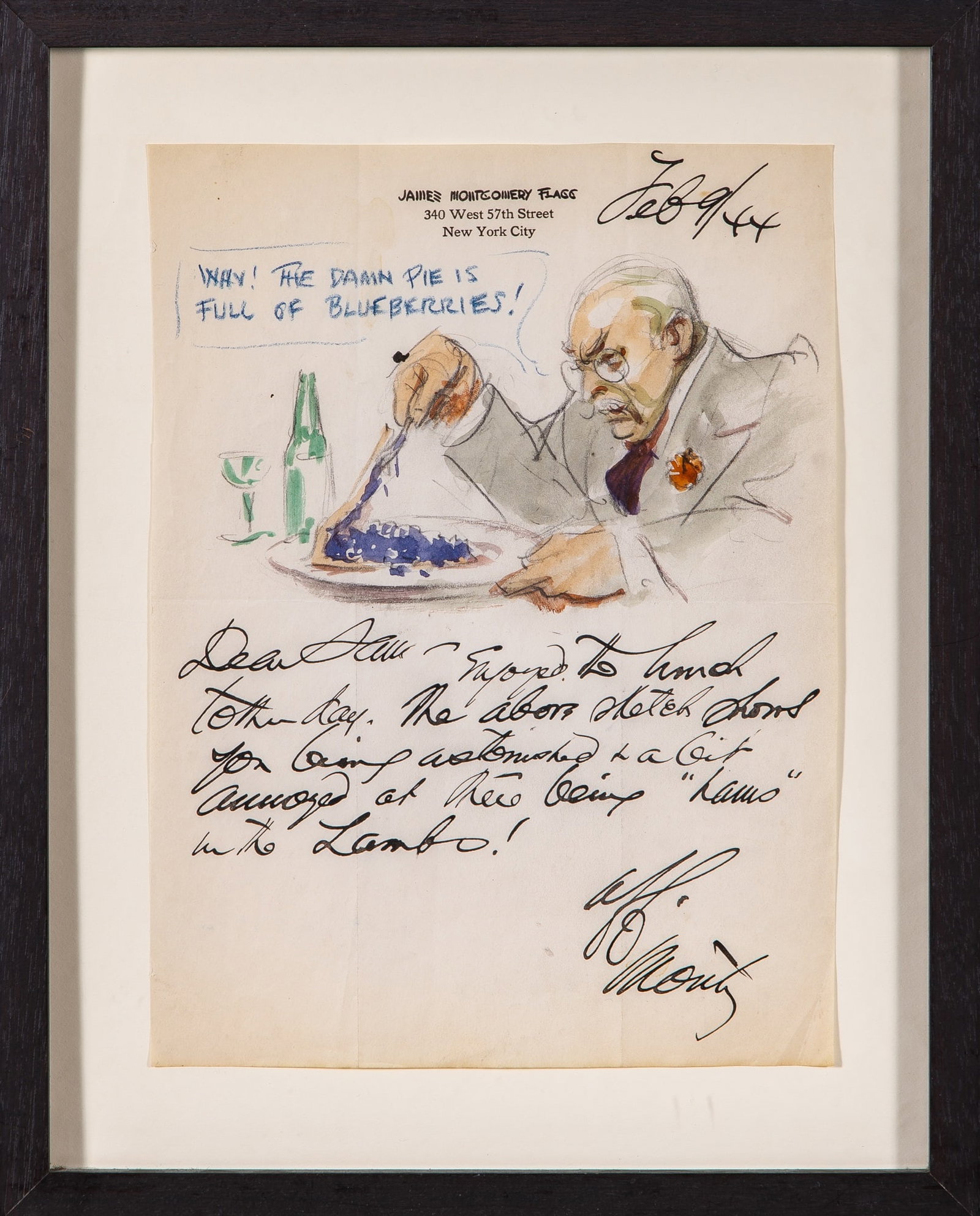 James Montgomery Flagg thank-you letter with a fine watercolor (1 of 2)