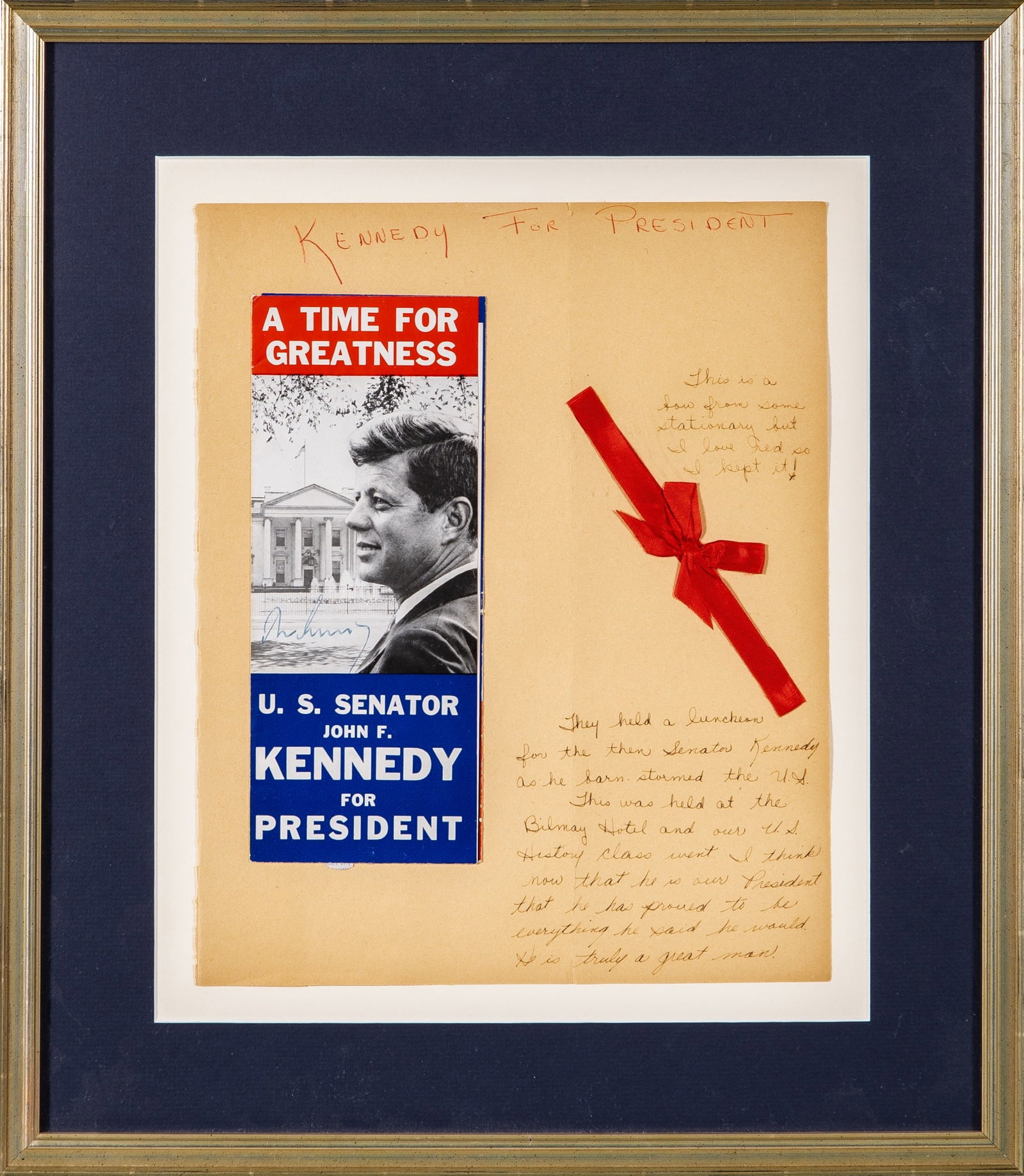 JFK's. signature on campaign brochure. (1 of 2)