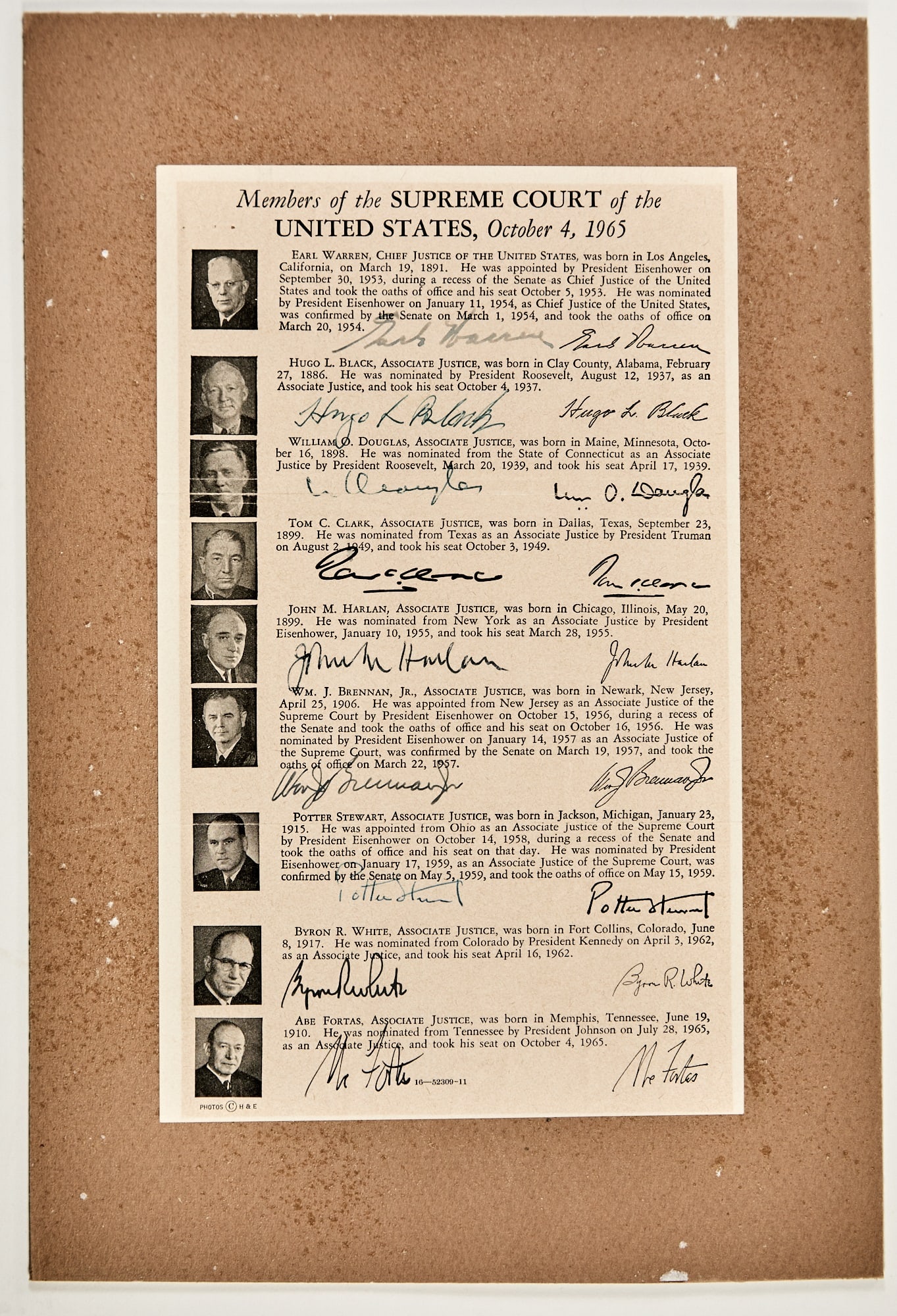 Signatures of the Warren Court Justices (1 of 1)