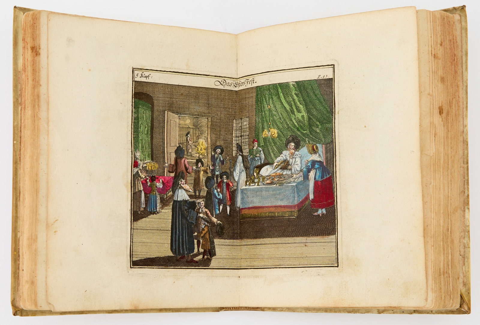 Jewish ceremonies in fine hand-colored engravings: KIRCHNER, PAUL CHRISTIAN Jüdisches Ceremoniel: oder Beschreibung dererjenigen Gebräuche, welche die Jüden sowol inn- als ausser dem Tempel ...in acht zu nehmen pflegen. Nunmehro aber