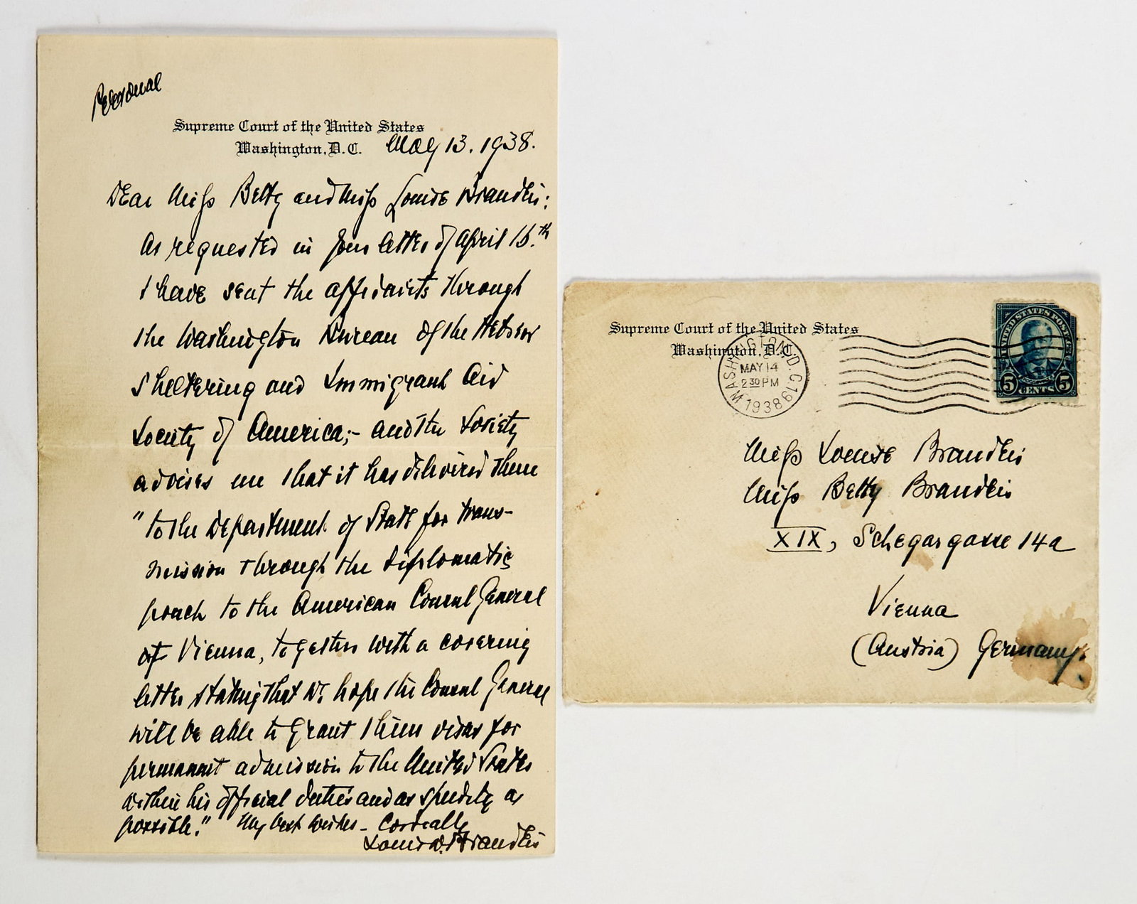 Justice Brandeis aids his two cousins in Nazi occupied Austria (1 of 1)
