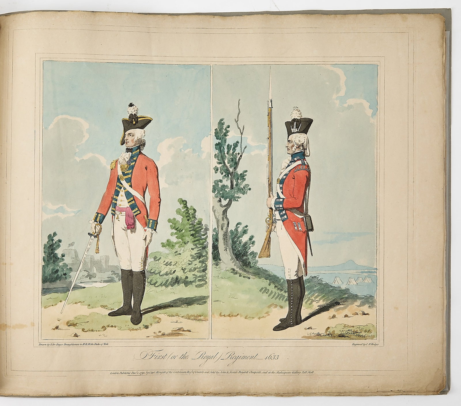 Very rare series of plates depicting the British 1st Regiment of Foot Guards, colored by Thomas (1 of 3)