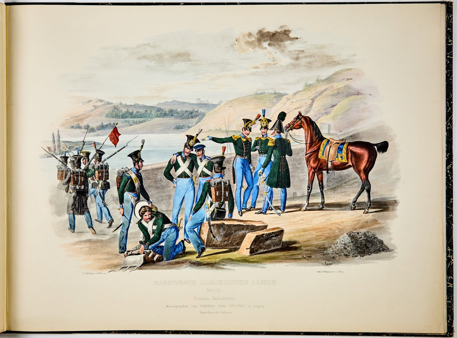 Suite of lithographs depicting the Saxon Army, dedicated to Frederick Augustus II (1 of 5)