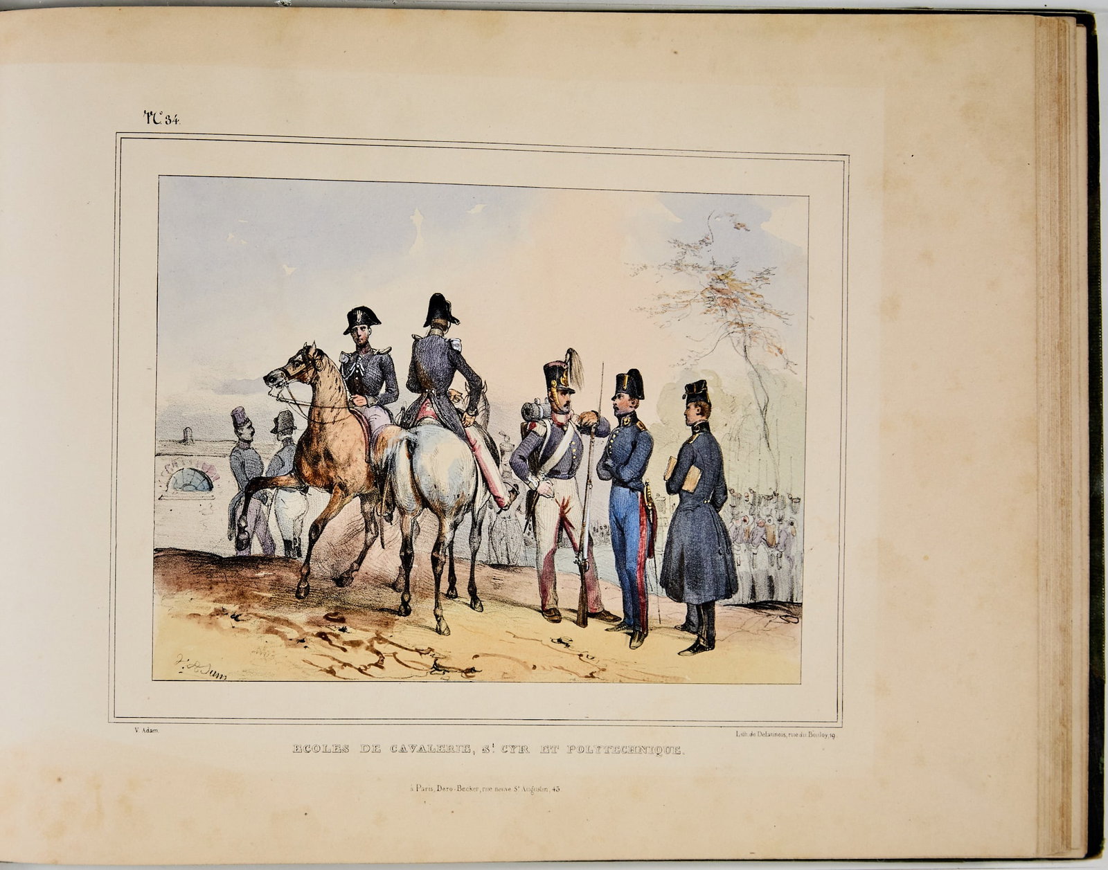 Two rare suites of Belgian military costume: [MILITARY COSTUME] ADAM, VICTOR. Collection des Costumes Militaires, Armée Française, 1832. Paris: Dero-Becker, 1832. Half green calf over greeen cloth boards, 9 5/8 x 12 3/4 inches (24.5 x 