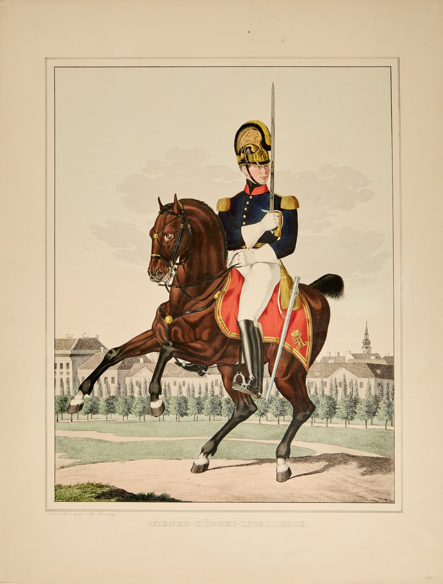 Hand-colored lithographs depicting the Vienna Militia (1 of 4)