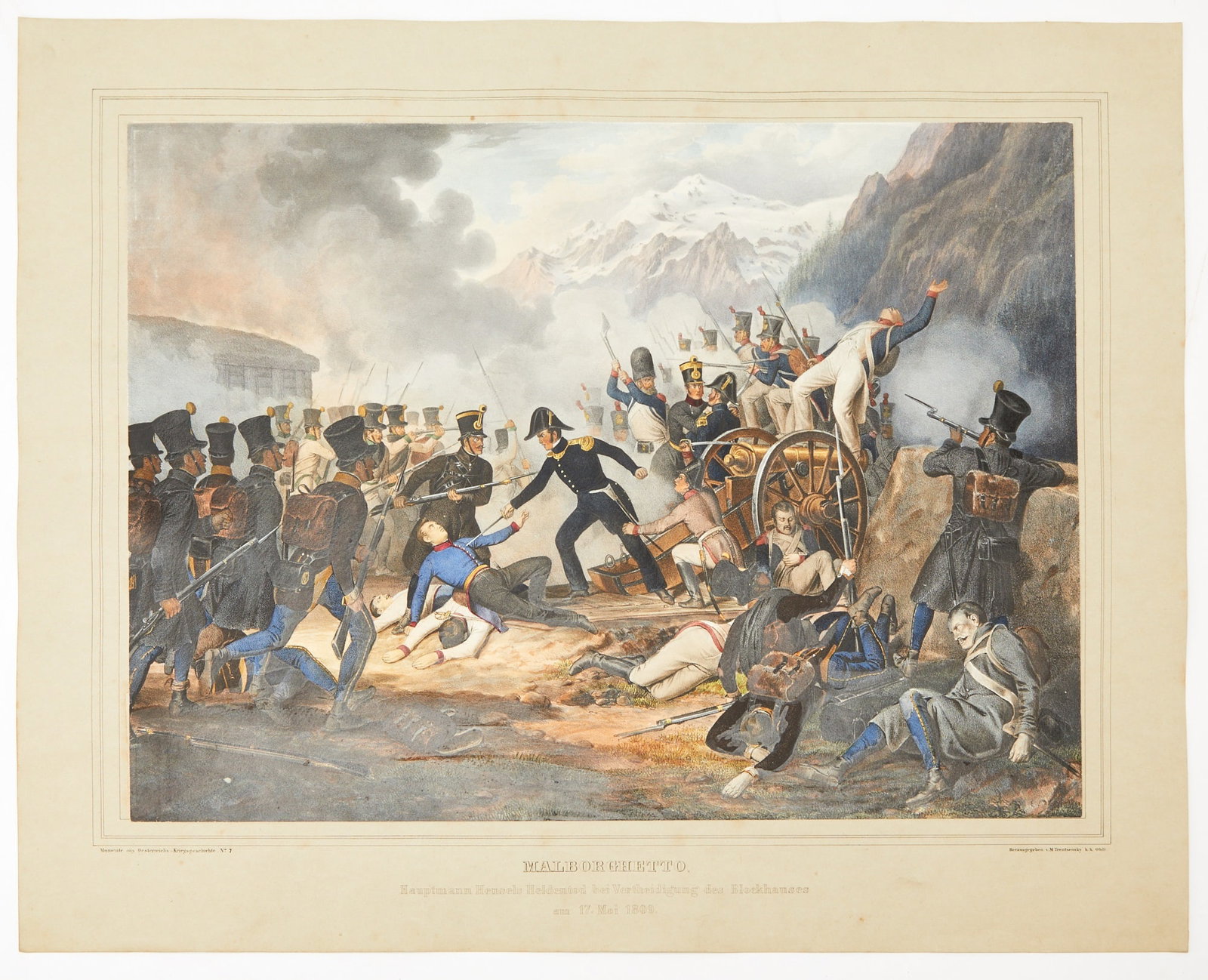 A rare and finely hand-colored set of plates depicting Austrian battles (1 of 6)
