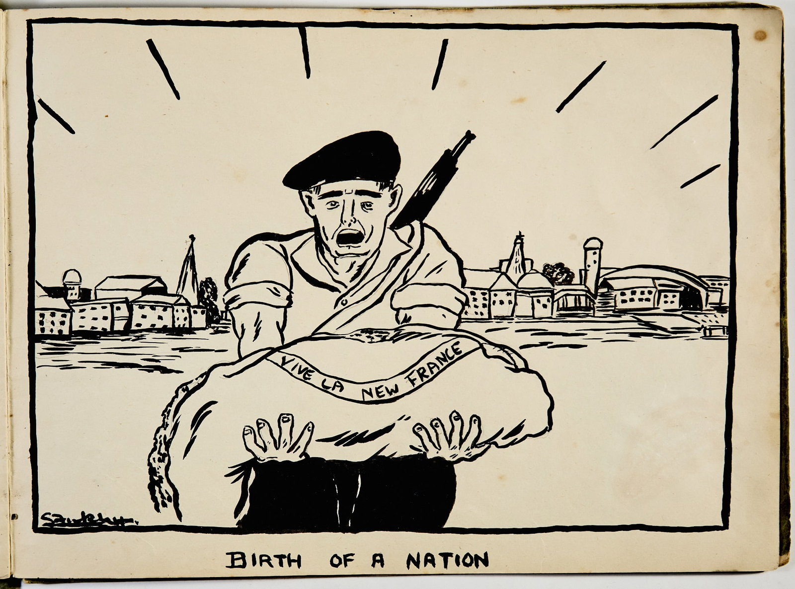 Four albums of anti-Nazi artwork by cartoonist Stanley Arthur Franklin: [WORLD WAR II - ILLUSTRATION] FRANKLIN, STANLEY ARTHUR. Four albums of original anti-Nazi political cartoons and a personal archive. The albums are four large oblong drawing books with printed wrapper