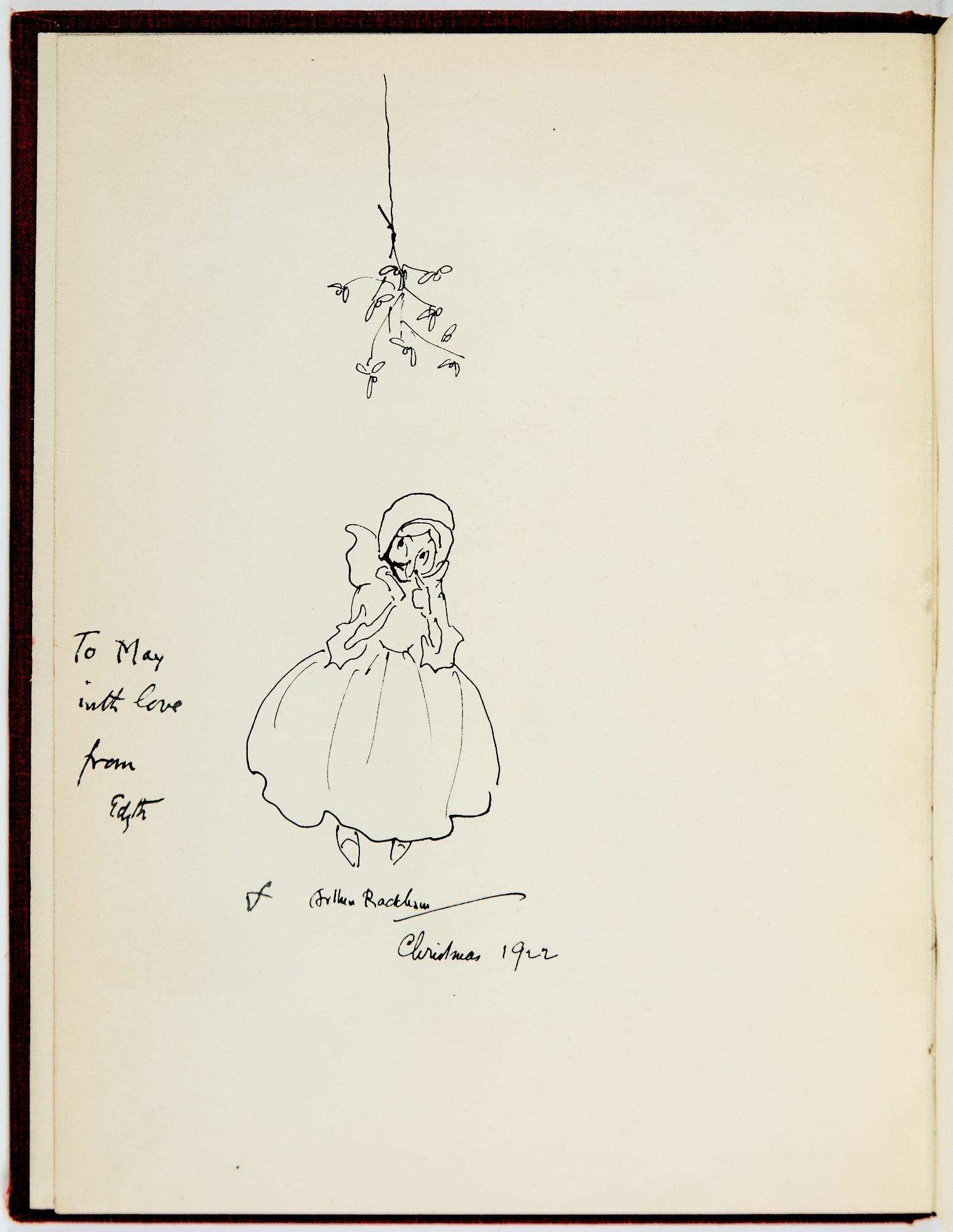 With an ink drawing by Rackham: HAWTHORNE, NATHANIEL and ARTHUR RACKHAM, illustrator A Wonder Book. London, New York and Toronto: Hodder & Stoughton, n.d. [1922]. Inscribed with an ink drawing of a woman beneath a branch of mist