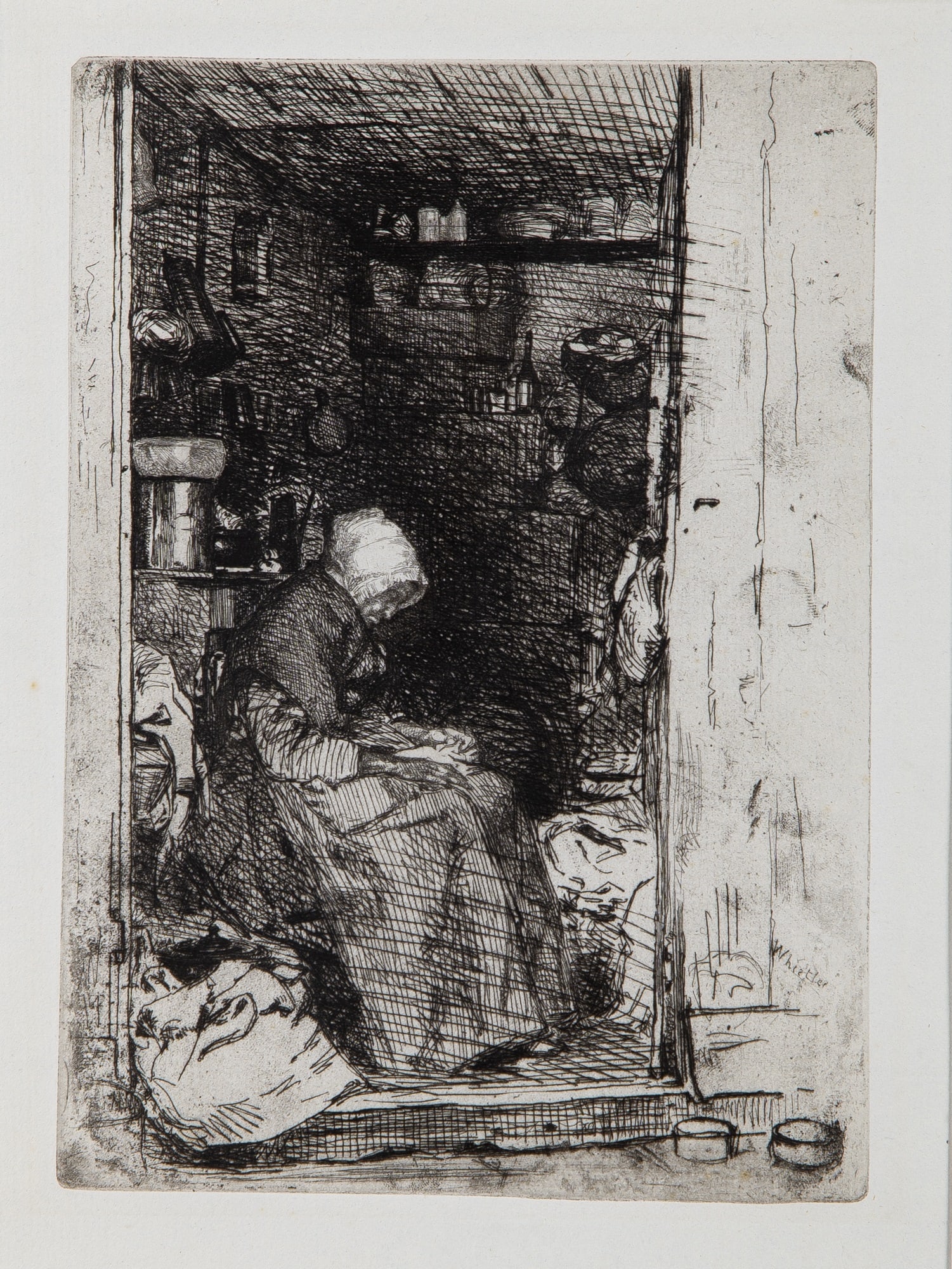 James Abbott McNeill Whistler (1834-1903): LA VIELLE AUX LOQUES (KENNEDY 21; GLASGOW 27) Etching and drypoint, 1858, on laid paper, the fourth state of four, from The French Set (Twelve Etchings from Nature), with good margins, framed.