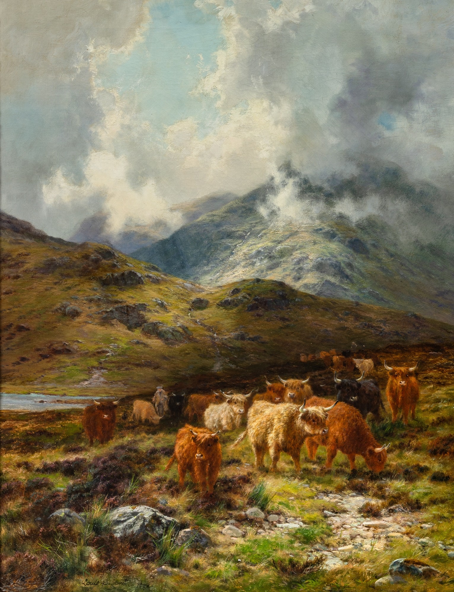Louis Bosworth Hurt: Scottish 1856-1929 In the Western Highlands Signed Louis B. Hurt and dated 1890 (ll) Oil on canvas 32 1/2 x 25 1/4 inches (82.6 x 89.5 cm) Provenance: Frost and Reed, London (Framed 37 3/4 x 30 1/2