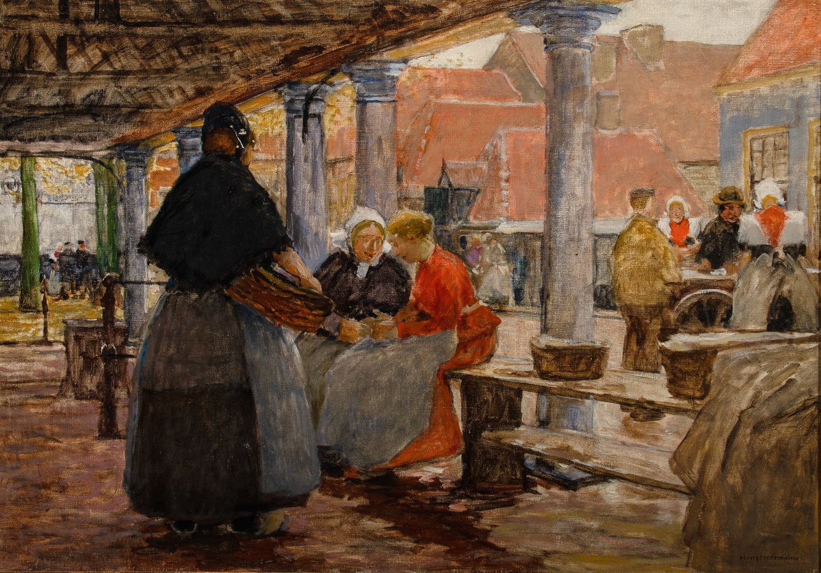 Hans Herrmann: German, 1858-1942 Dutch Fish Hall Signed Hans Herrmann (lr) Oil on canvas 30 x 42 1/2 inches (76.2 x 108 cm) Provenance: Hammer Galleries, New York (Framed 40 x 52 1/2 inches)