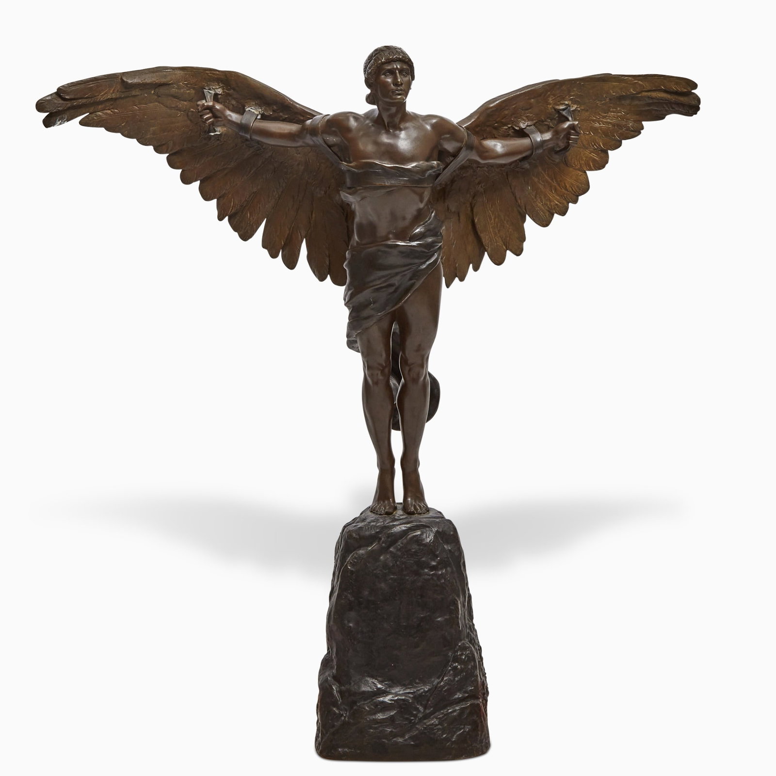 Georges Colin: French, 1876-191 La Conquêt de l'air (also known as Icare) Signed G. Colin and stamped 5888, and with foundry mark Bronze with a dark brown patina Height: 42 inches (106.7 cm)
