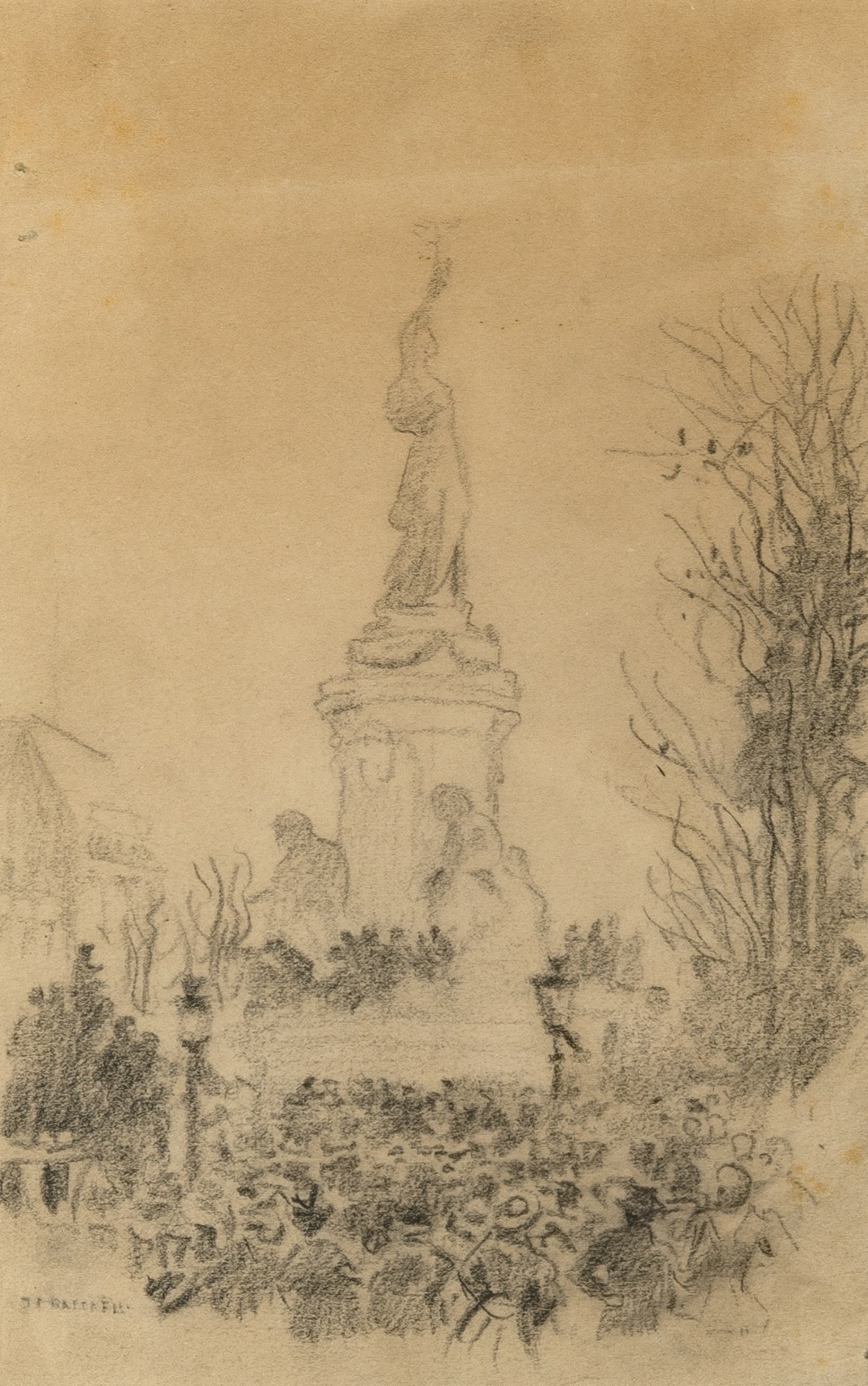 Jean Francois Raffaelli: French, 1850-1924 Jour de Fête Charcoal on paper Signed J F RAFFAELLI (ll) 9 3/8 x 5 7/8 inches (24 x 15 cm) Provenance: Sale, Doyle, New York, November 15, 1990, lot 56A (Framed 19 1/4 x 15 1/8