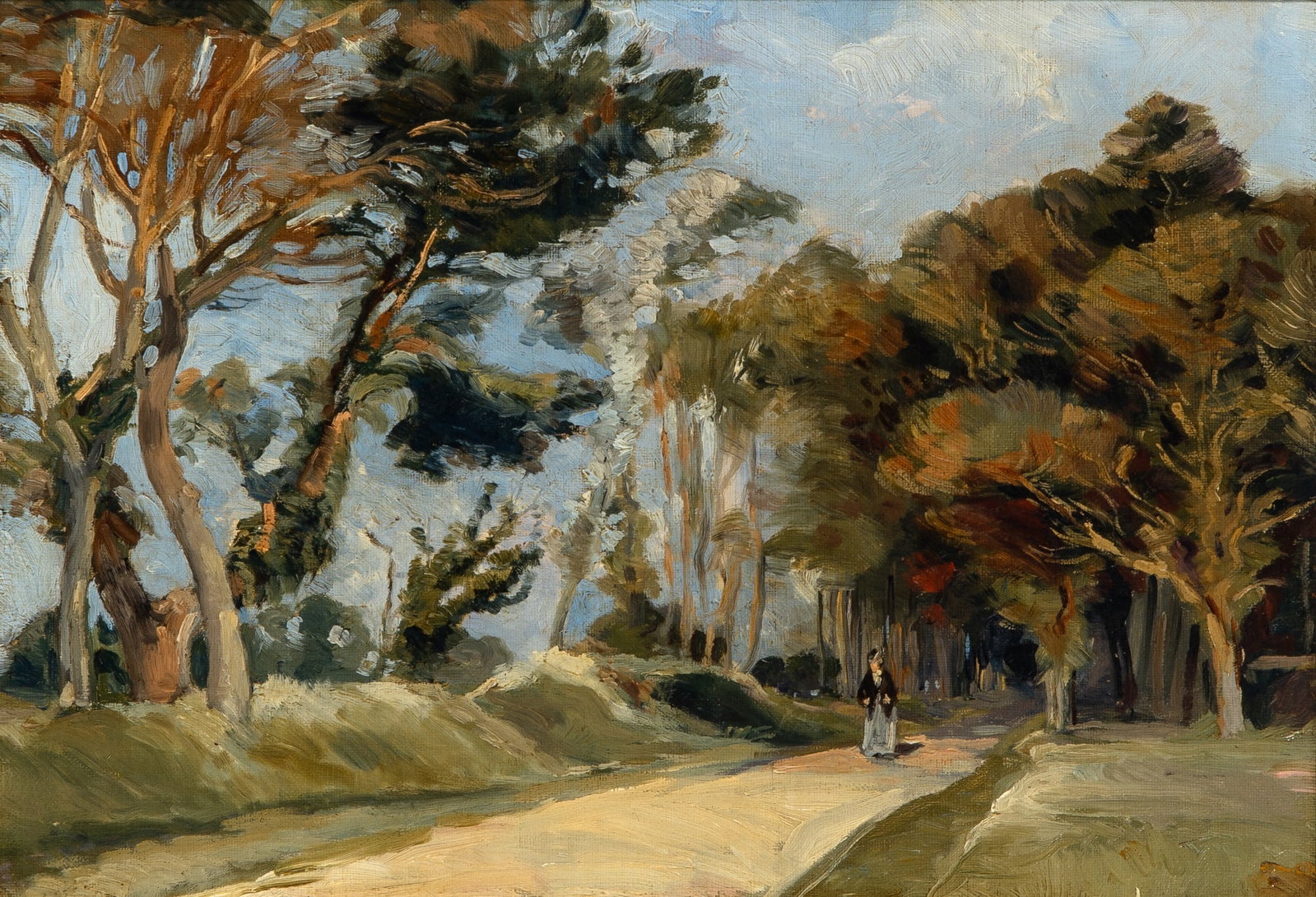 French School: 19th Century The Stroll Unsigned Oil on canvas 10 3/4 x 15 5/8 inches (27.3 x 39.7 cm) Provenance: Josef Stransky, New York Knoedler Gallery, New York stock no. 14896 Harry Payne Whitney, acquired