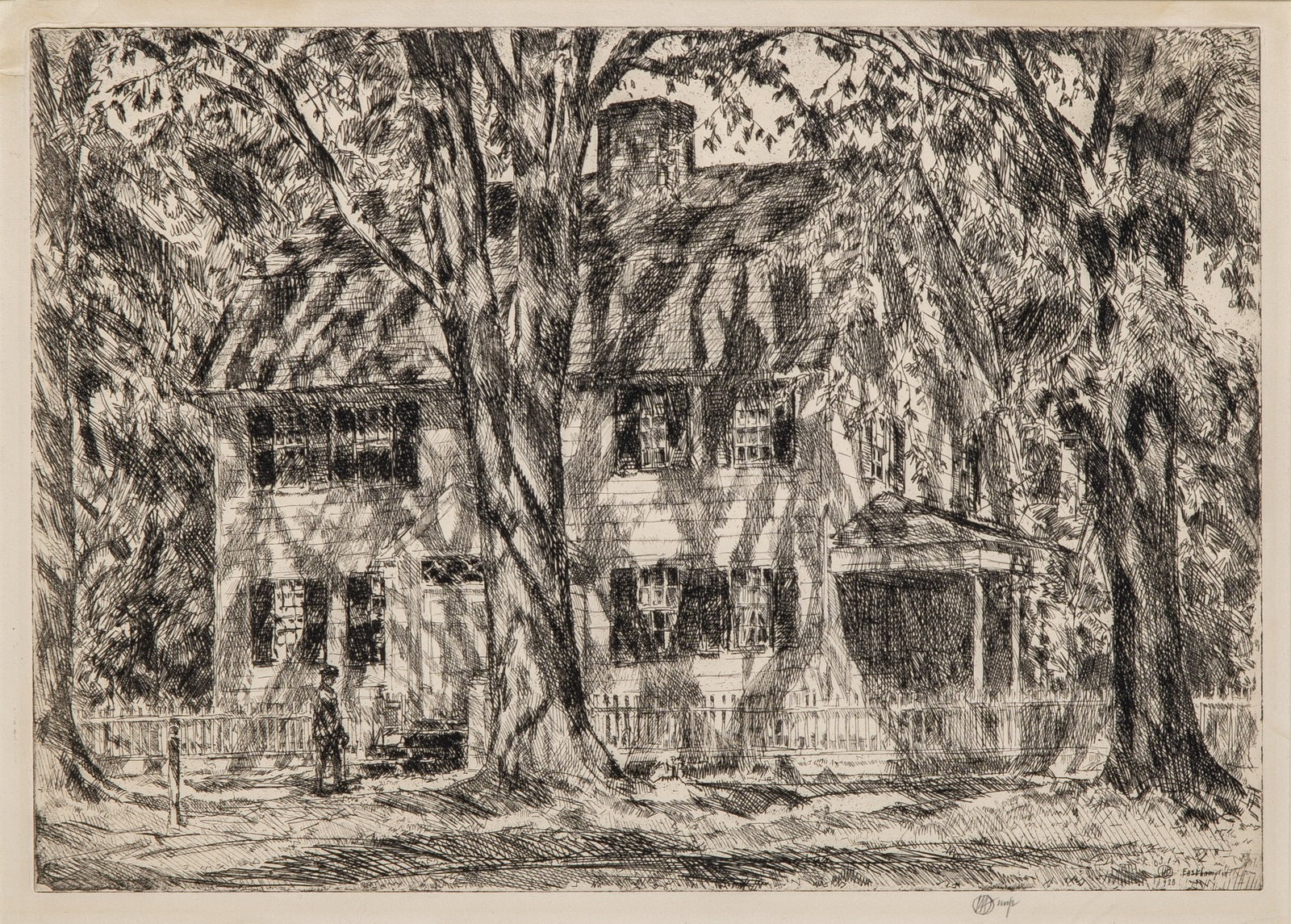 Childe Hassam (1859-1935): THE LION GARDINER HOUSE, EASTHAMPTON (CORTISSOZ/CLAYTON 159) Etching, 1920, on wove paper, signed with the artist's cipher and inscribed imp in pencil, the artist's tack holes at sheet edges, with ful