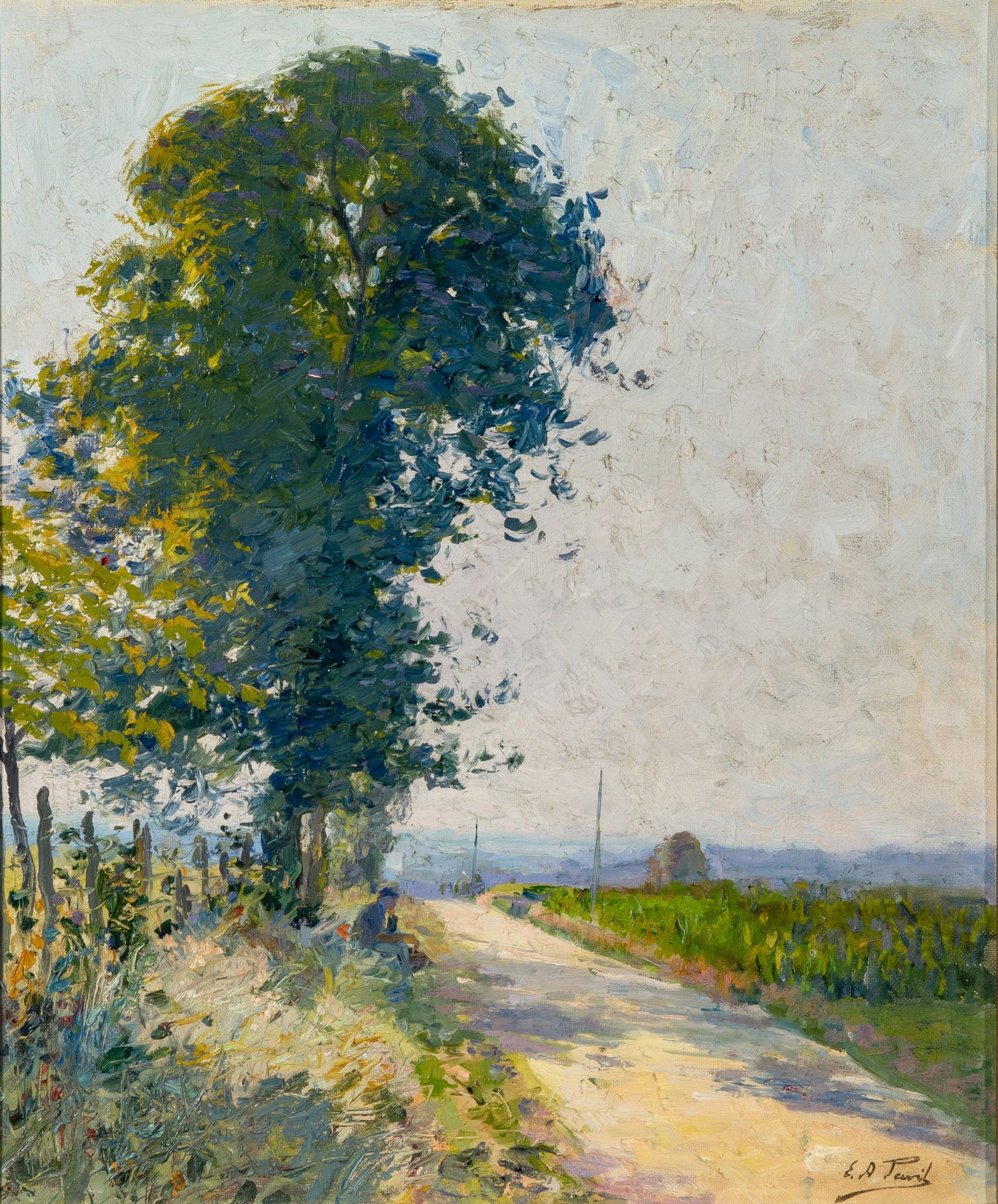 Elie Anatole Pavil: Ukrainian, 1873-1948 A Rest beside a Country Road Signed E. A. Pavil (lr) Oil on canvas 21 1/2 x 18 inches (54.5 x 45.7 cm) (Frame 26 x 22 1/2 inches)