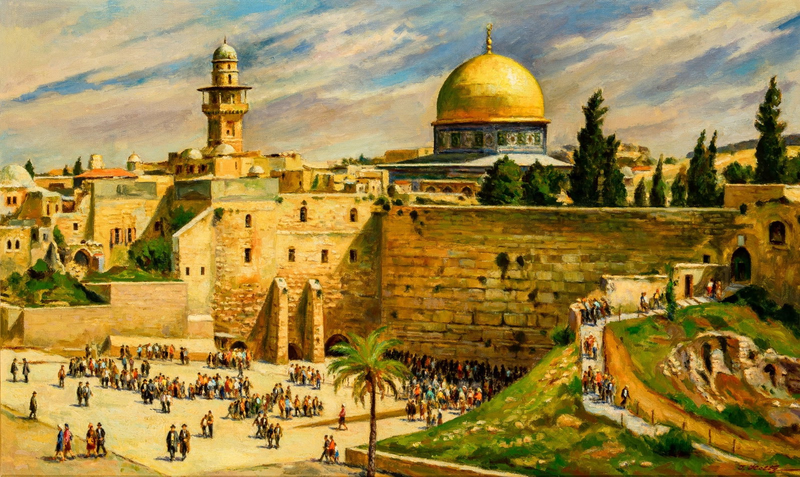 Isaac (Itshak) Jack Holtz: Polish/American, 1925-2018 The Wailing Wall, 1978 Signed J. Holtz (lr); signed J. Holtz, dated New York, 1978, and inscribed as titled and with the size on the reverse and on the backing board Oil on