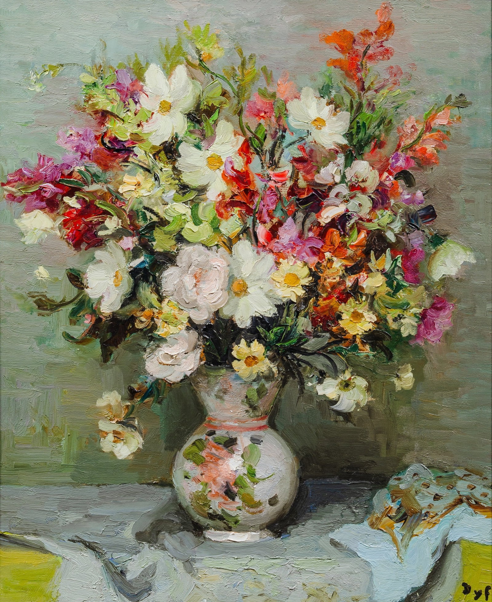 Marcel Dyf: French, 1899-1985 Cosmos et mufliers, 1965 Signed Dyf (lr) Oil on canvas 28 7/8 x 23 3/4 inches (73.3 x 60.3 cm) Provenance: Frost and Reed, London The authenticity of this work has been confirmed by