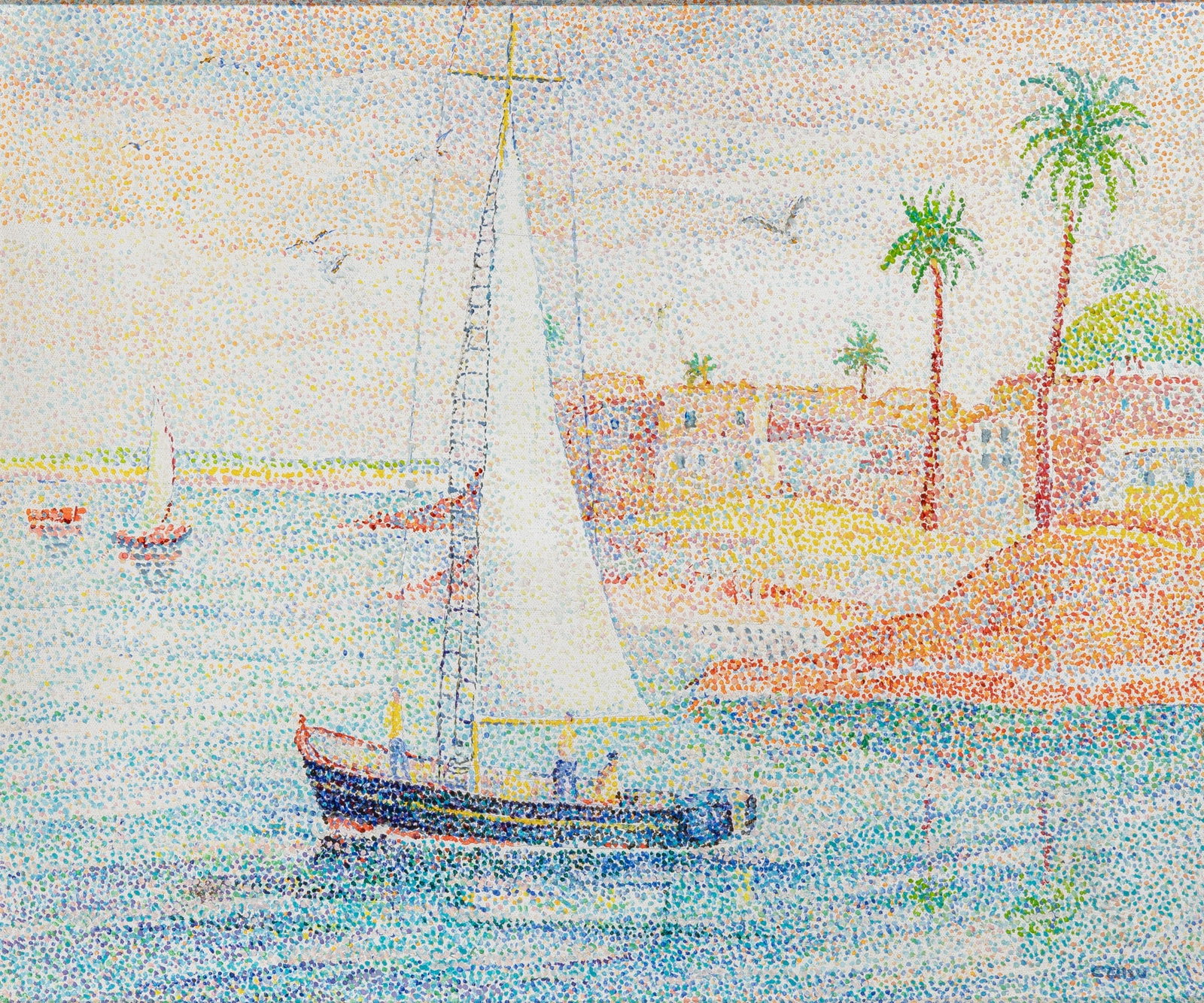 Yvonne Canu: French, 1921-2007 Egypte Signed Canu (lr); also signed Canu and inscribed with title on the reverse Oil on canvas 18 1/2 x 21 3/4 inches (47 x 56.3 cm) (Frame 23 1/4 x 27 inches)