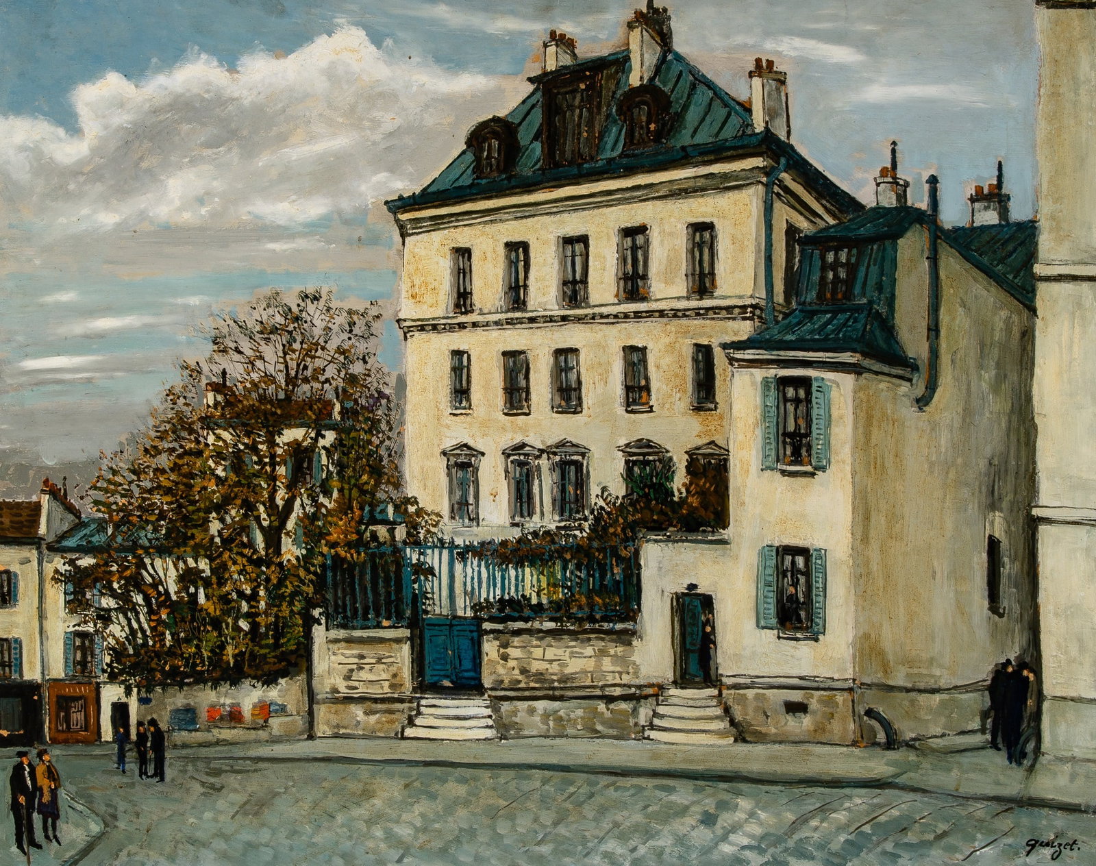 Alphonse Léon Quizet: French, 1885-1955 Vue de Montmartre Signed Quizet (lr) Oil on board 30 1/2 x 37 3/4 inches (77.5 x 96 cm) Provenance: Hammer Galleries, New York (Frame 37 1/2 x 44 1/2 inches)