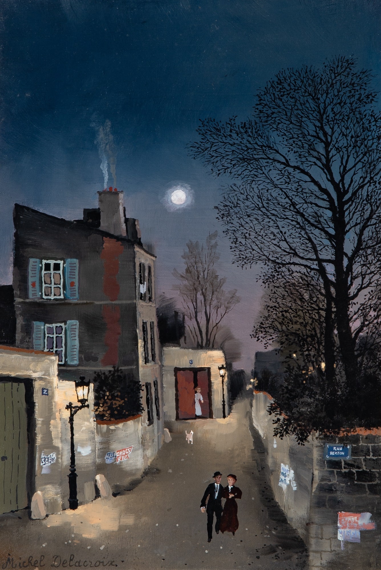 Michel Delacroix: French, b. 1933 Clair de Lune Signed Michel Delacroix (ll); also signed, inscribed with title and Axelle Fine Arts, and dated 1996 on the reverse Oil on canvas 13 3/4 x 9 1/2 inches (35 x 24