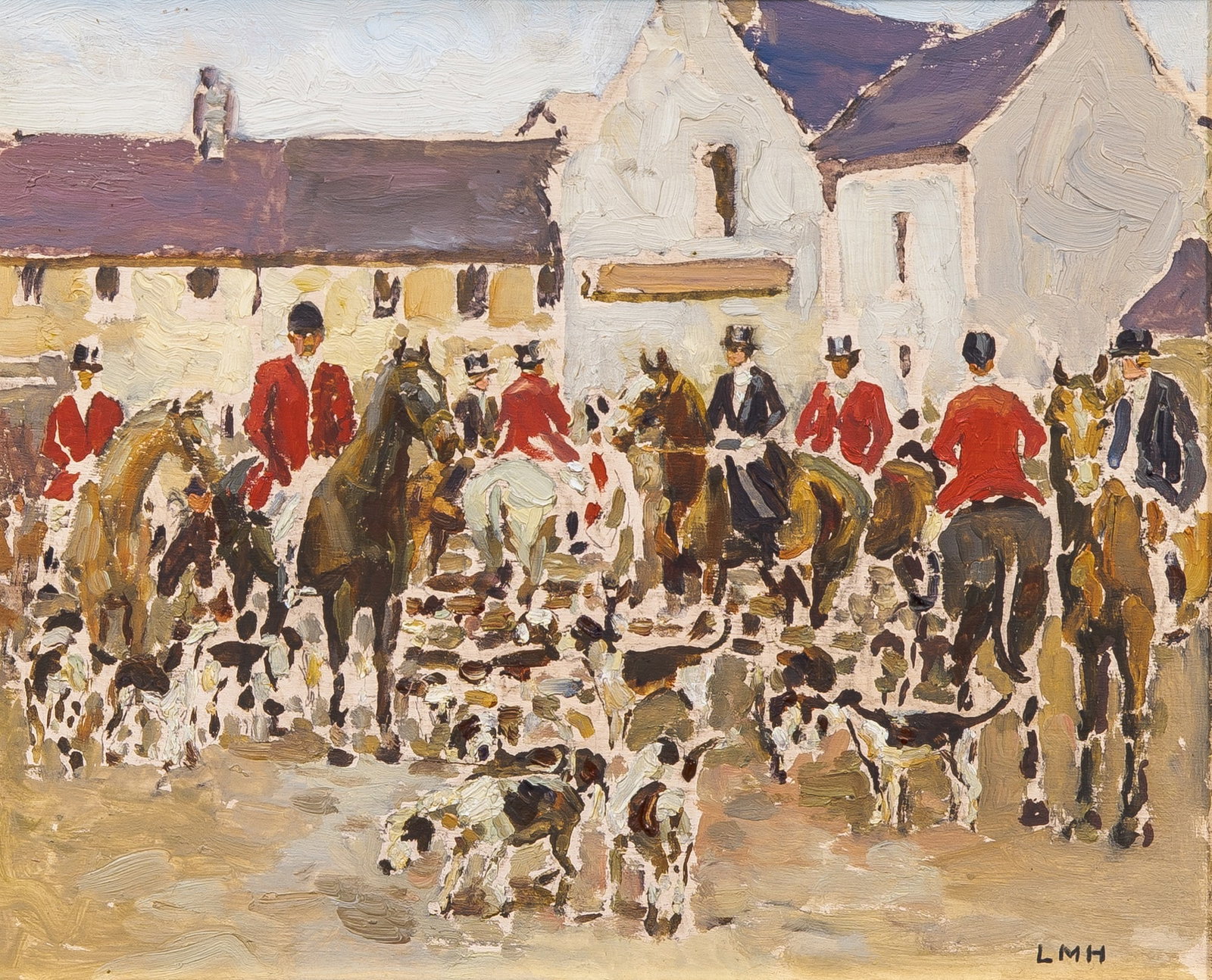 Letitia Marion Hamilton: Irish, 1878-1964 Before the Hunt Initialed LHM (lr) Oil on panel 8 1/2 x 10 1/2 inches (21.6 x 26.7 cm) (Framed 13 3/4 x 15 1/2 inches)
