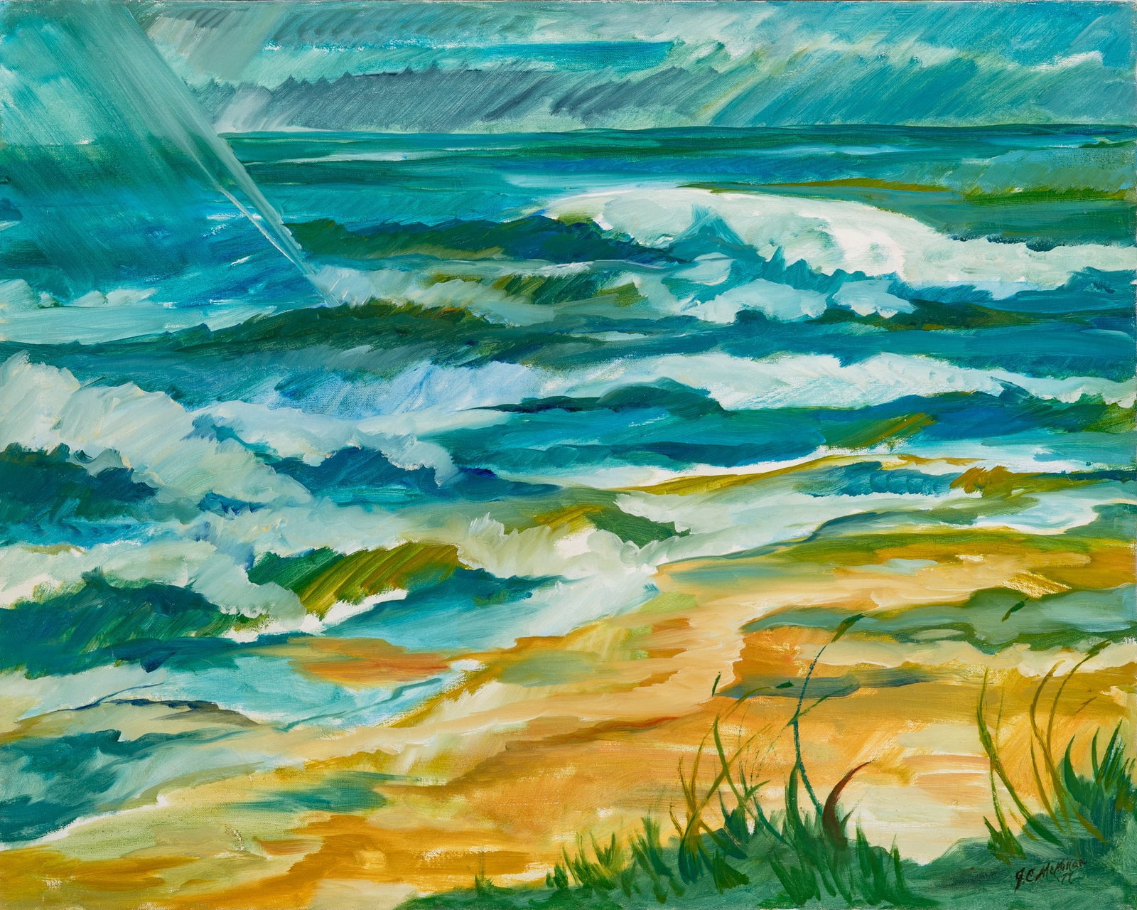 James C. McMillan: American, 1925-2002 Stormy Breakers Signed J.C. McMillan (lr) and titled on the verso Oil on canvas 24 x 30 inches (61 x 76.2cm) Provenance: Artist's family (Framed 24 1/4 x 30 1/4 inches)