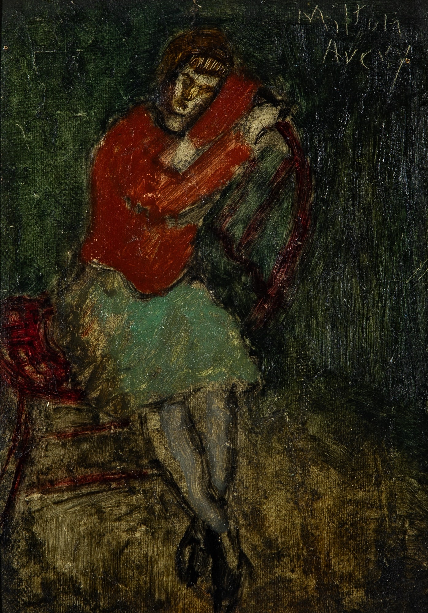 Milton Clark Avery: American, 1885-1965 Untitled (Seated Figure), circa early 1930s Signed Milton Avery (ur) and inscribed From Burliuk collection / 1940 - 1954 / Max Granick coll. - 1936-40 on the reverse Oil on