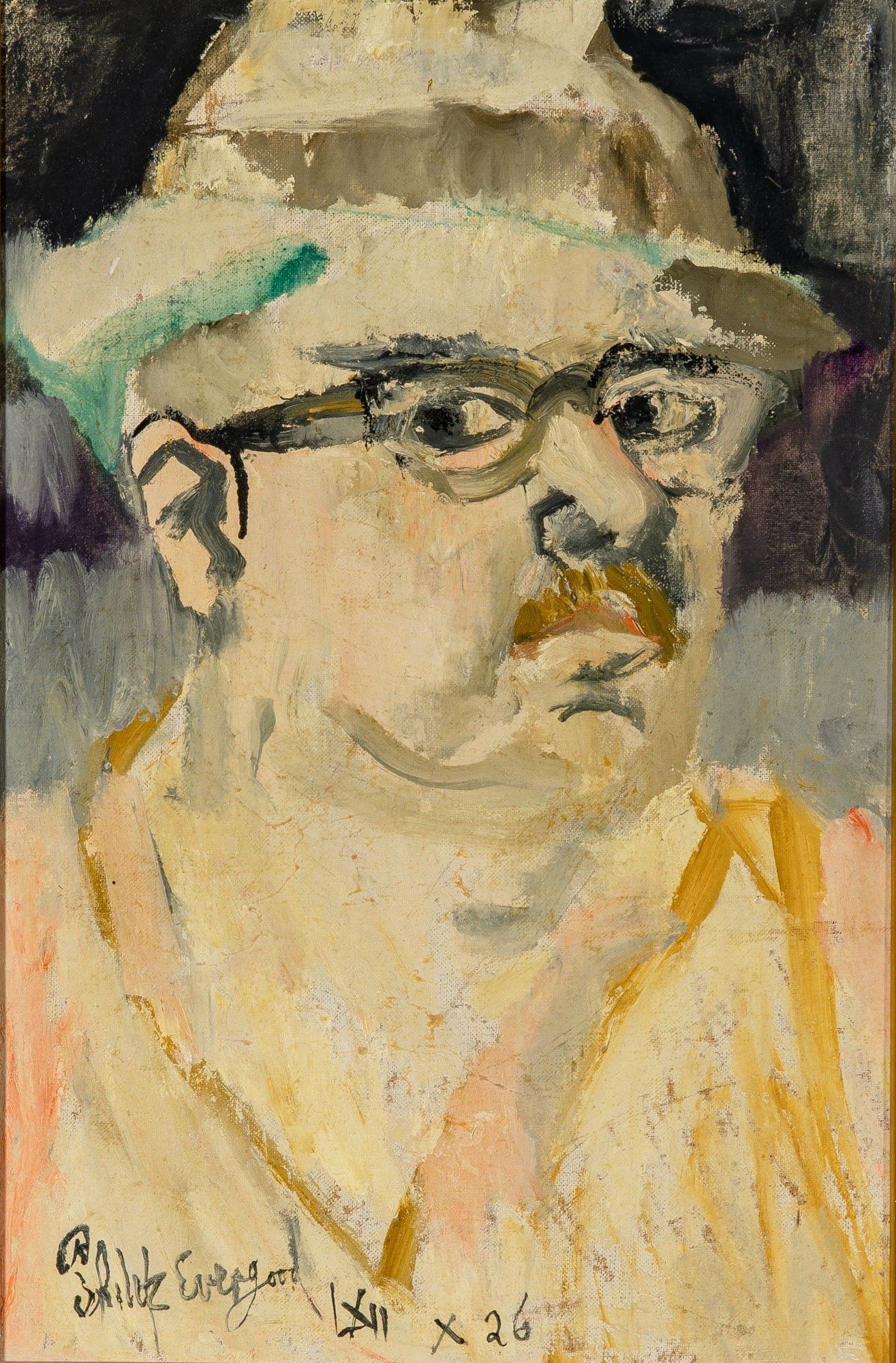 Philip Howard (Blashki) Evergood: American, 1901-1973 Self-Portrait – The Owl of Despair – Birthday Portrait No. 3, 1962 Signed Phillip Evergood, dated LXII, and inscribed X 26 (ll); signed Evergood and inscribed as