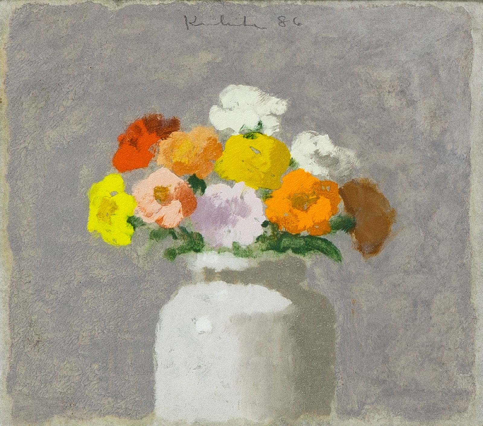 Robert Kulicke: American, 1924-2007 Flowers in Vase, 1986 Signed Kulicke 86 (uc) Mixed media, charcoal over monoprint on paper 6 x 6 3/4 inches (15.2 x 17.2cm) Provenance: Griffin-Haller Gallery, Washington Depot,