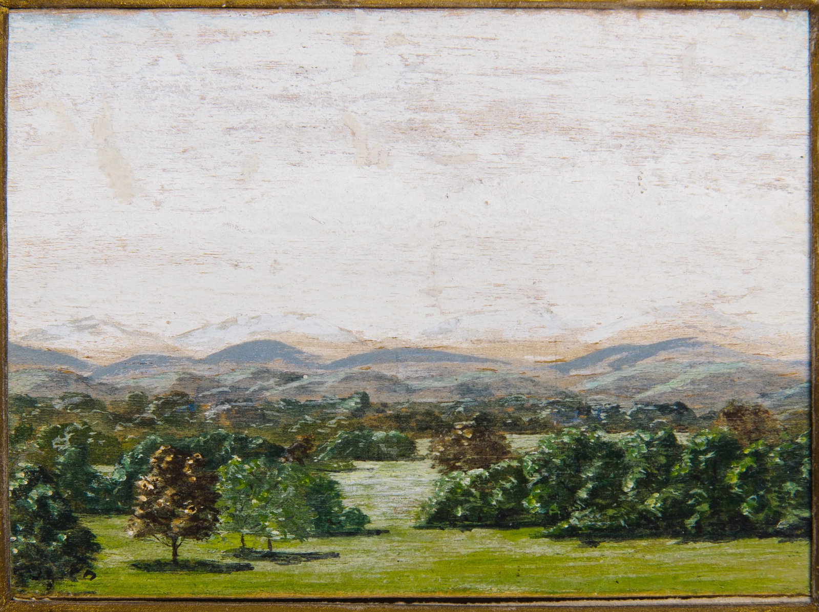 Fulco Di Verdura: Italian, 1898-1978 Landscape: A double-sided work, 1965 Signed Fulco and dated 1965 on the reverse Oil on panel 2 1/8 x 3 inches (5.4 x 7.6 cm) (Framed 8 1/2 x 9 1/4 inches)
