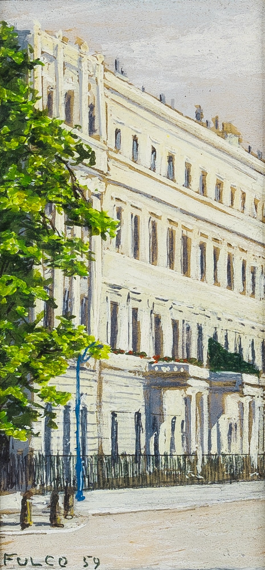 Fulco di Verdura: Italian, 1898-1978 Building Facade, 1959 Signed and dated Fulco 59 (ll) Gouache on paper Sight 2 1/4 x 1 1/8 inches (5.7 x 2.9 cm) (Framed 4 3/4 x 3 5/8 inches)